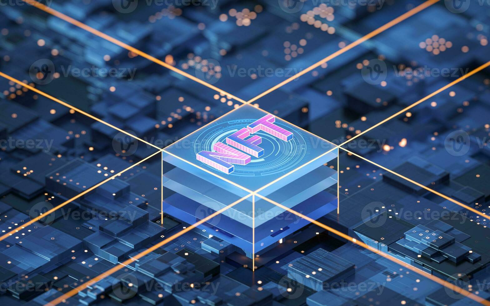 NFT nonfungible tokens concept and circuit, 3d rendering. photo
