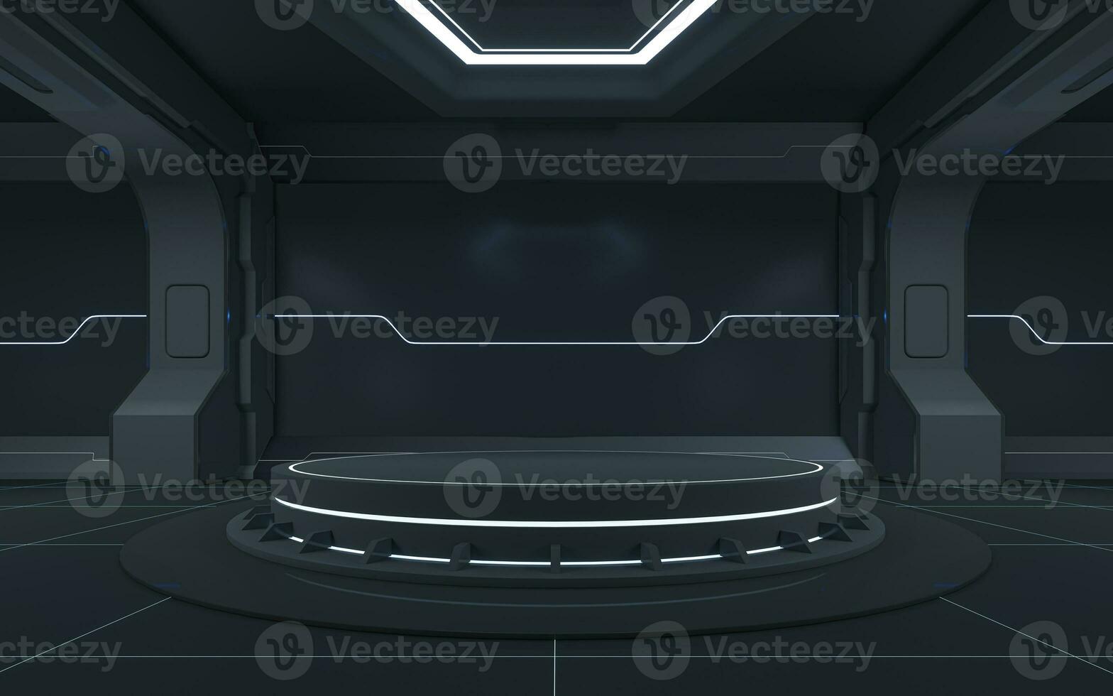 Futuristic tunnel and empty stage, 3d rendering. photo