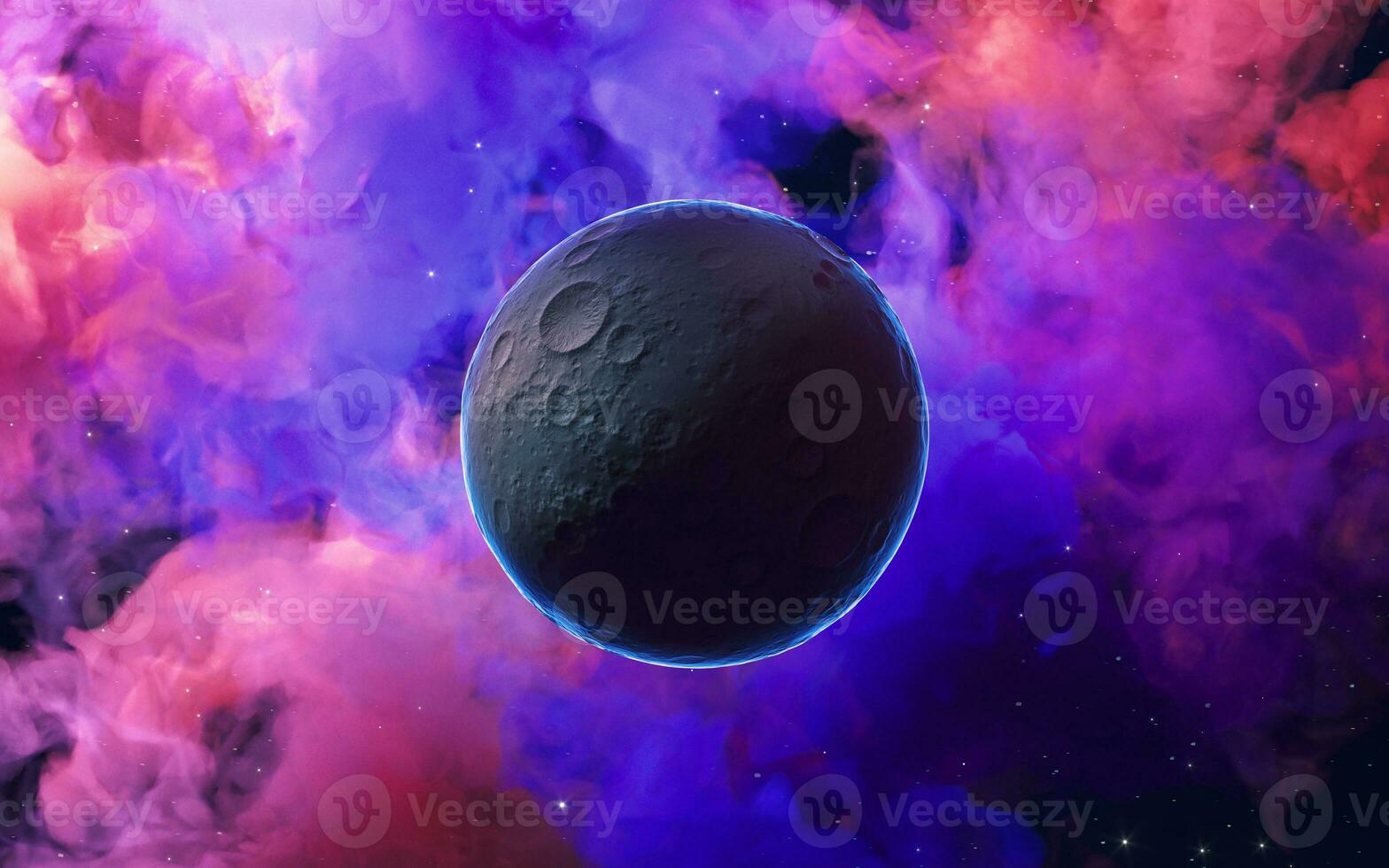 nebulosas y planeta, 3d representación. foto