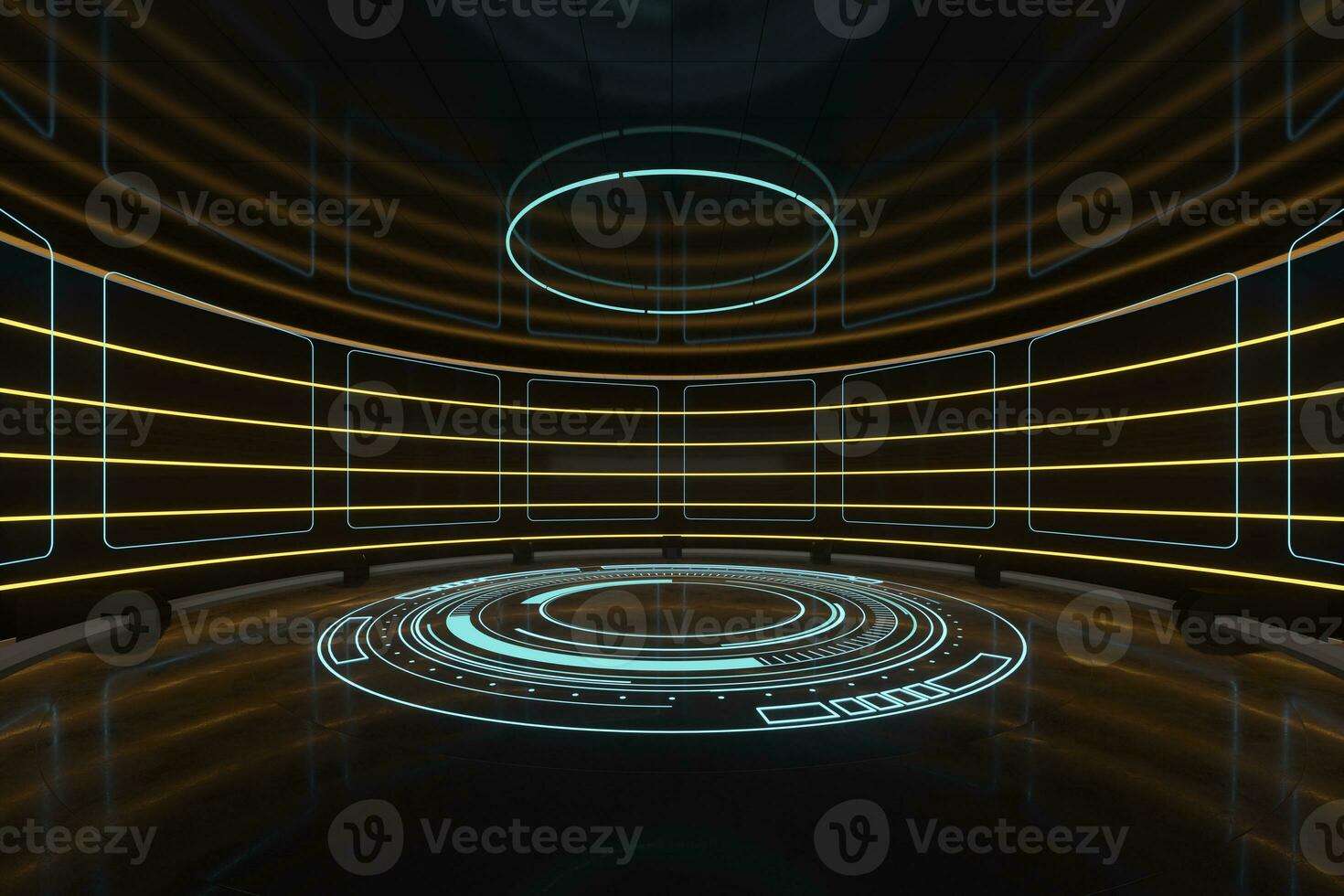 Creative round room, empty presentation room, 3d rendering. photo
