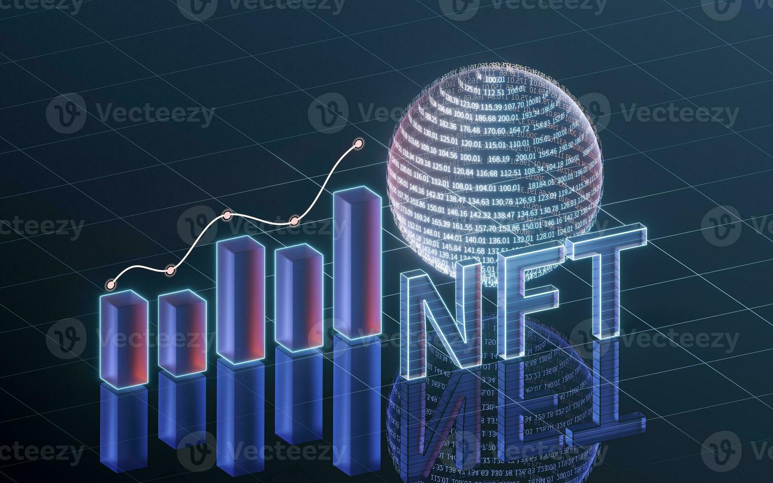 NFT nonfungible tokens concept with dark background, 3d rendering. photo