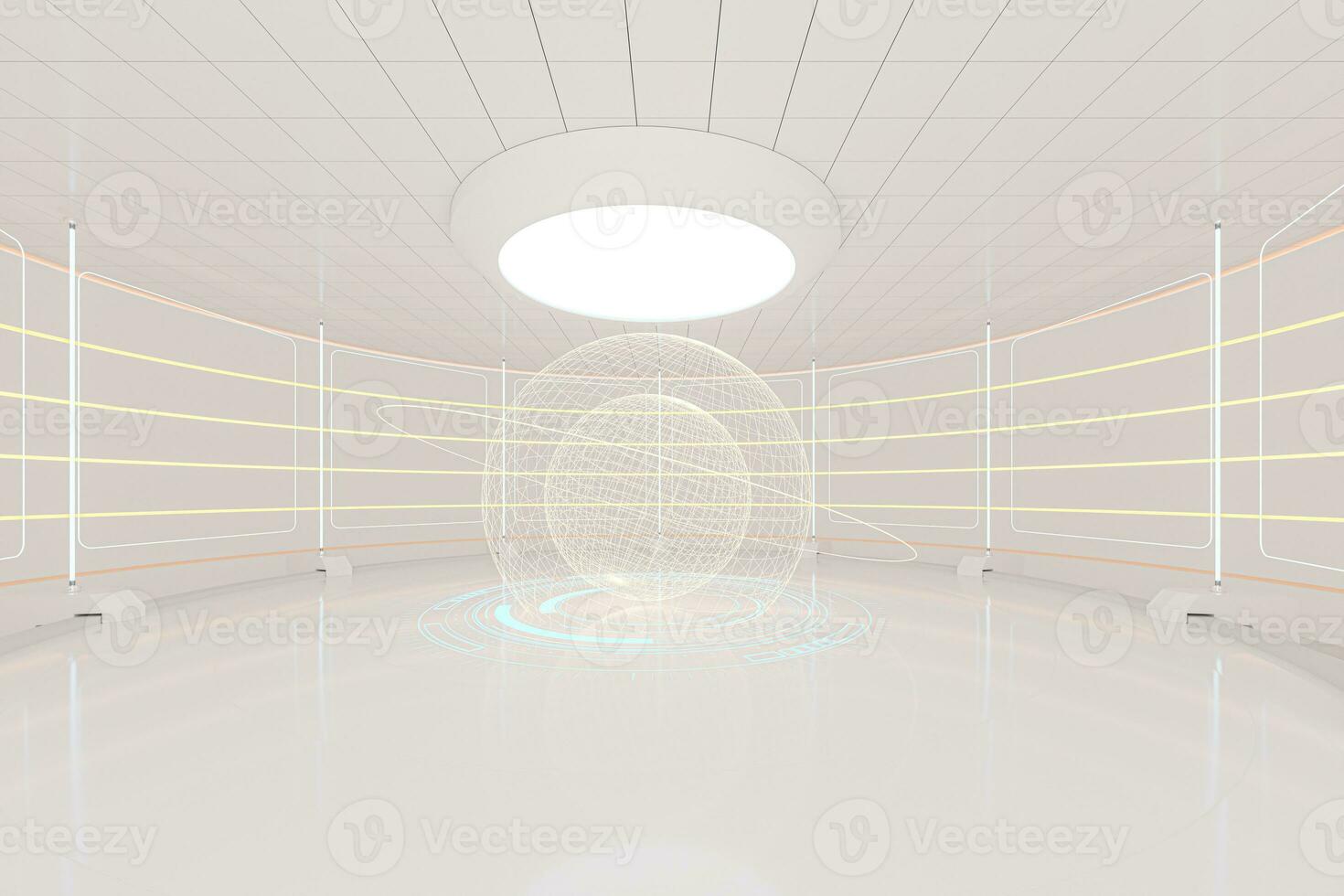 Creative round room, empty presentation room, 3d rendering. photo