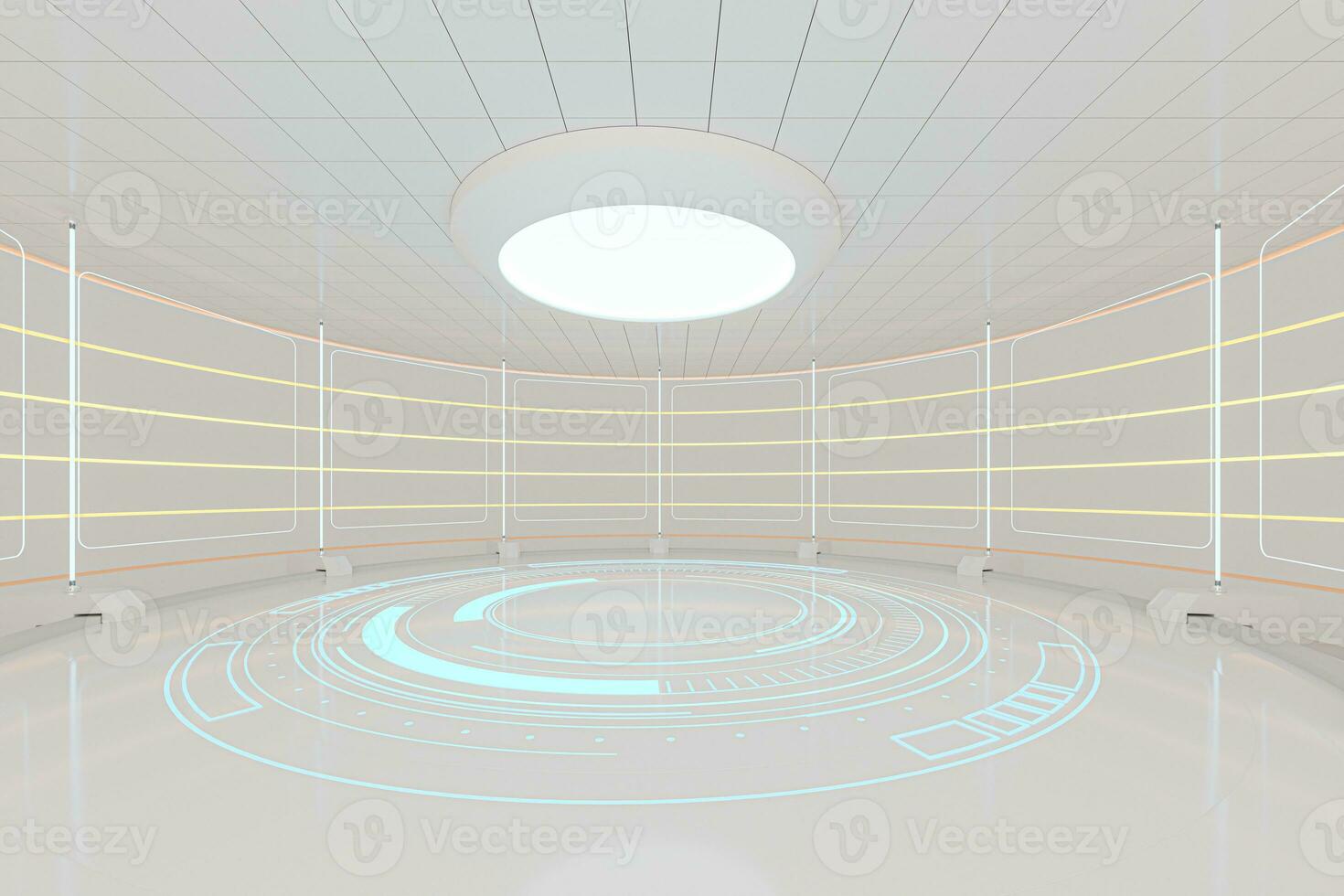 Creative round room, empty presentation room, 3d rendering. photo