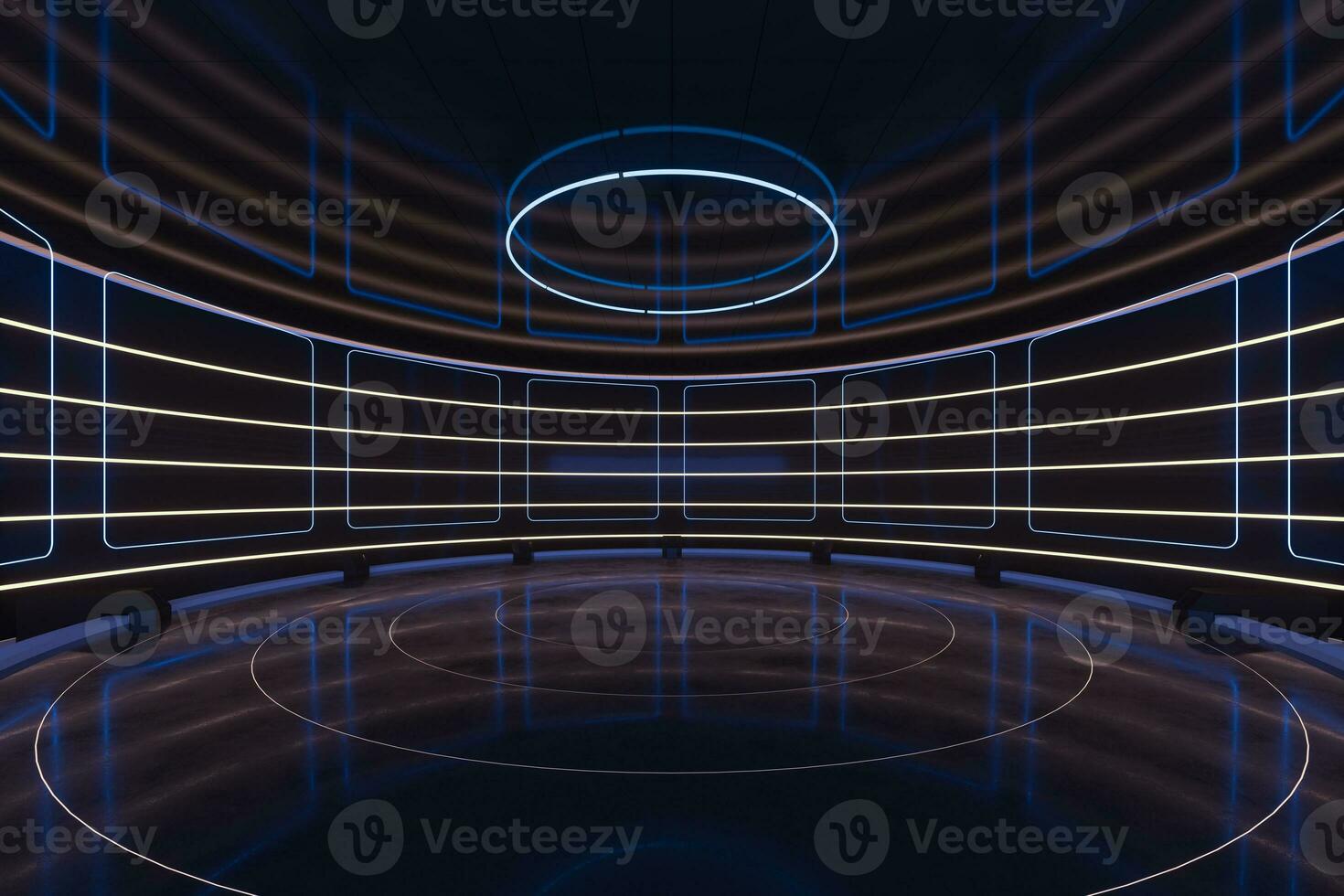 Creative round room, empty presentation room, 3d rendering. photo