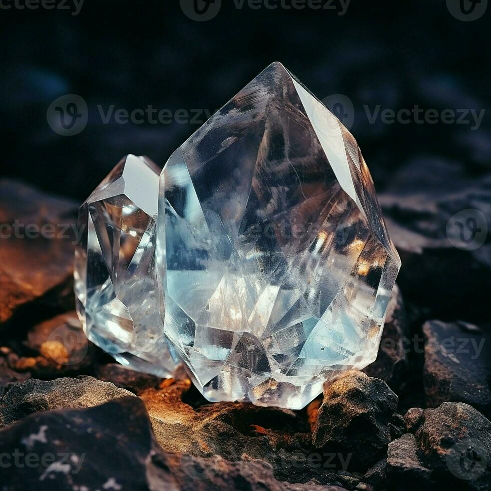 The rough diamond is a precious stone found in mines, representing the concept of mining and extracting rare ores. photo