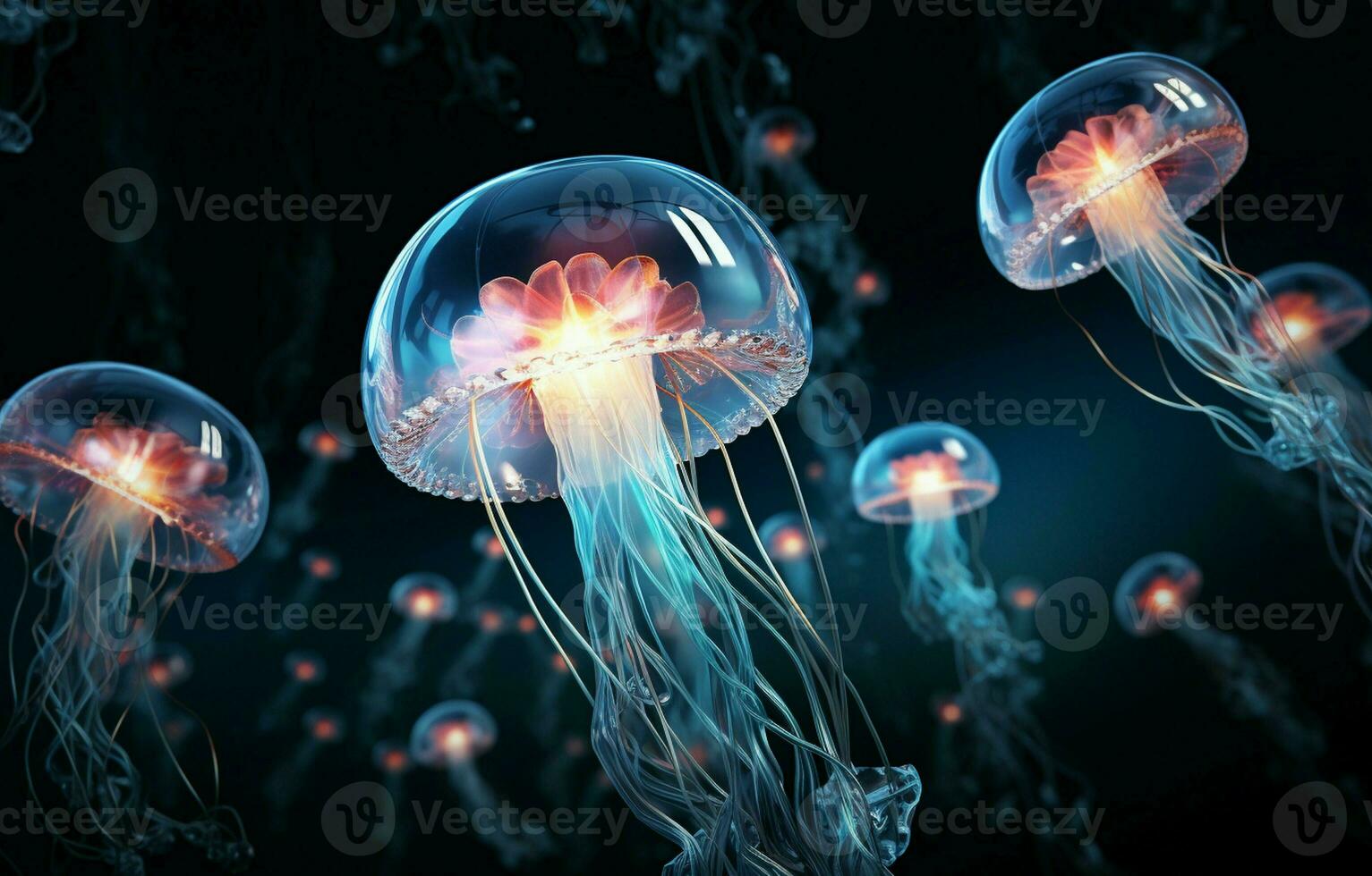 Diamond jellyfish floating upwards. Diamond collection of animals. 3D of a seamless loop. photo