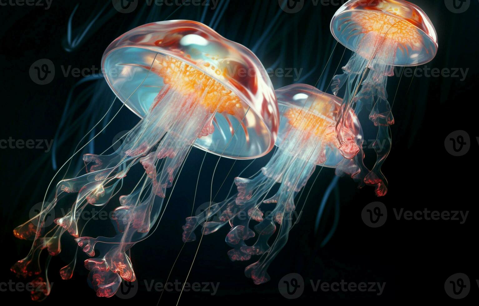 Diamond jellyfish floating upwards. Diamond collection of animals. 3D of a seamless loop. photo