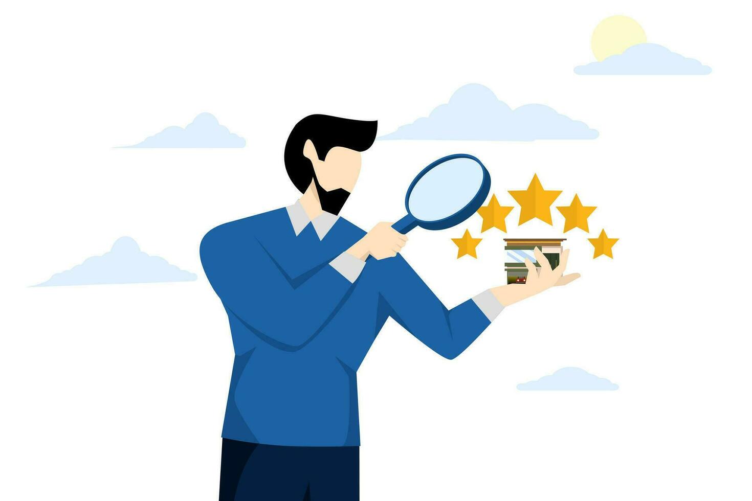 concept of property valuation or price evaluation, housing valuation for market value, housing sale, real estate valuation or review, entrepreneur appraiser reviewing property with star rating. vector