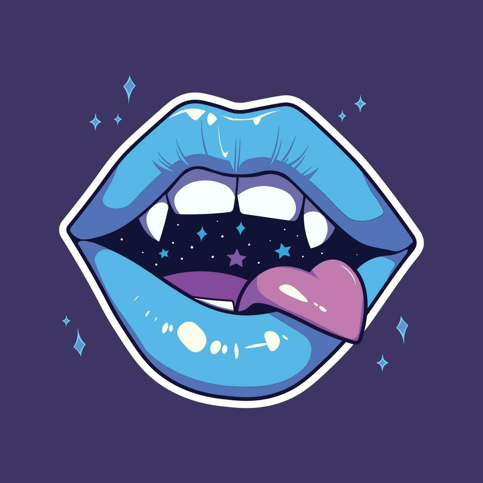 Lips with tongue out vector illustration in flat cartoon style