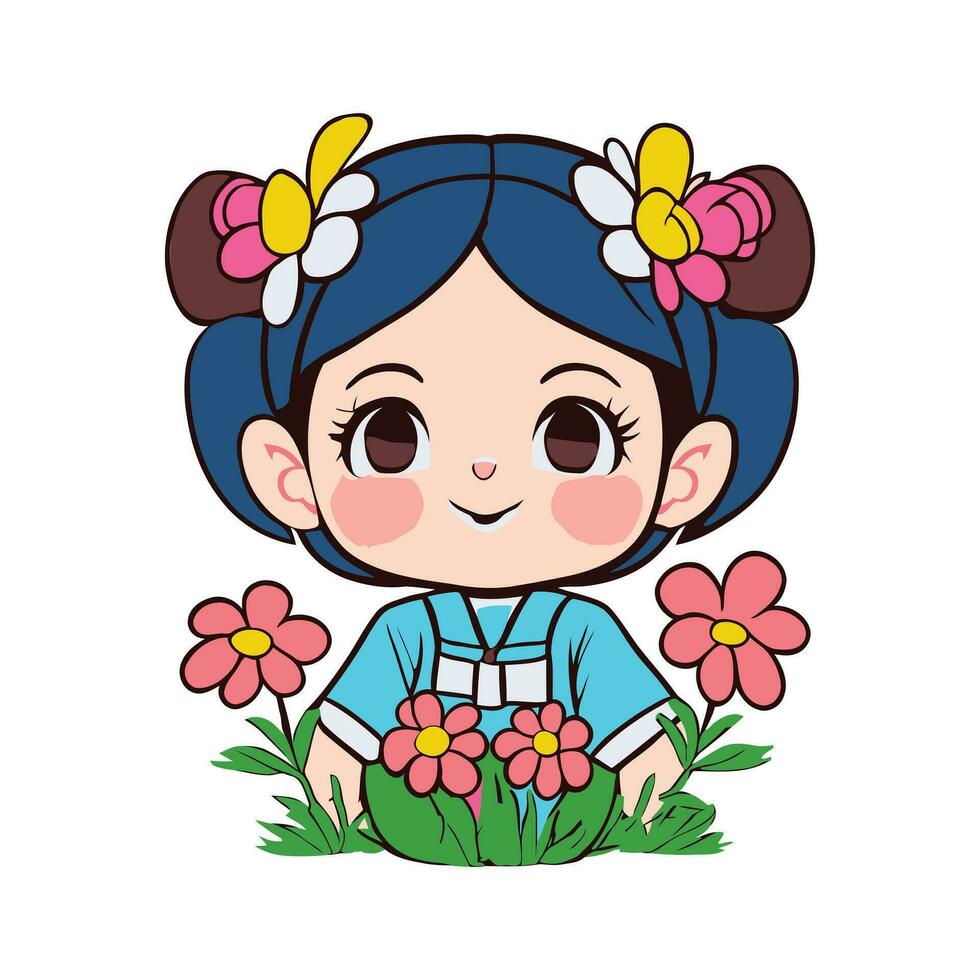 A cute girl with flowers vector