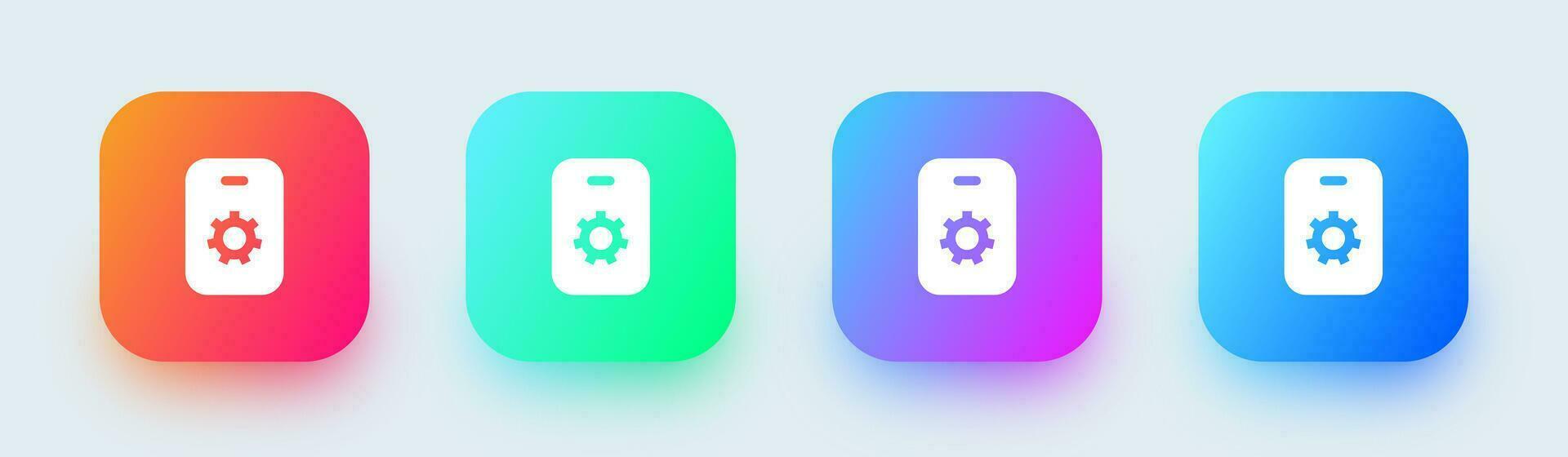 Cogwheel solid icon in square gradient colors. Update system signs vector illustration.