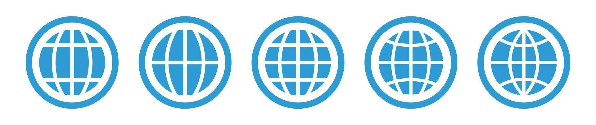 Globe, internet blue circle frame icon set. vector