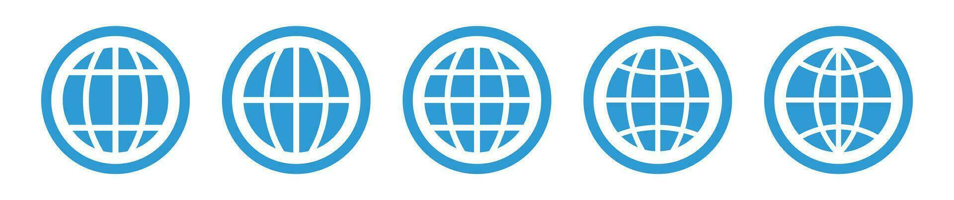 Globe, internet blue circle frame icon set. vector