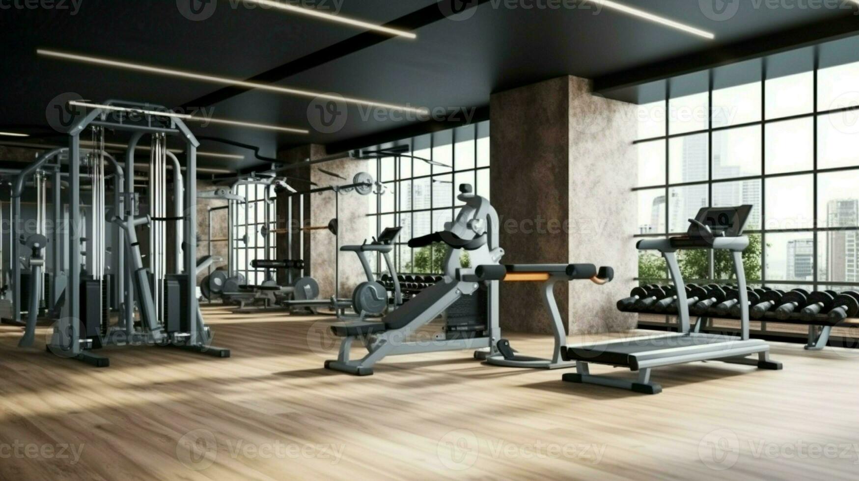 3d render modern gym fitness room. photo