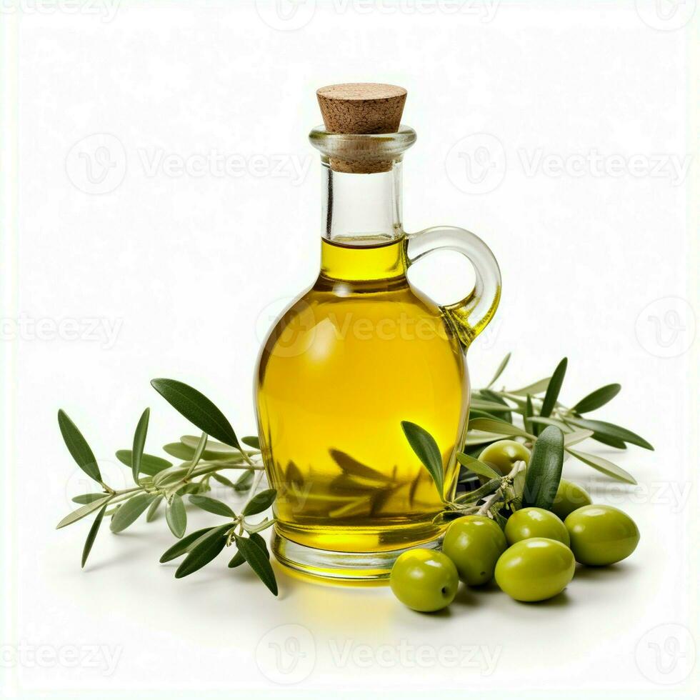 There is a bottle of olive oil that is isolated on a white background. photo