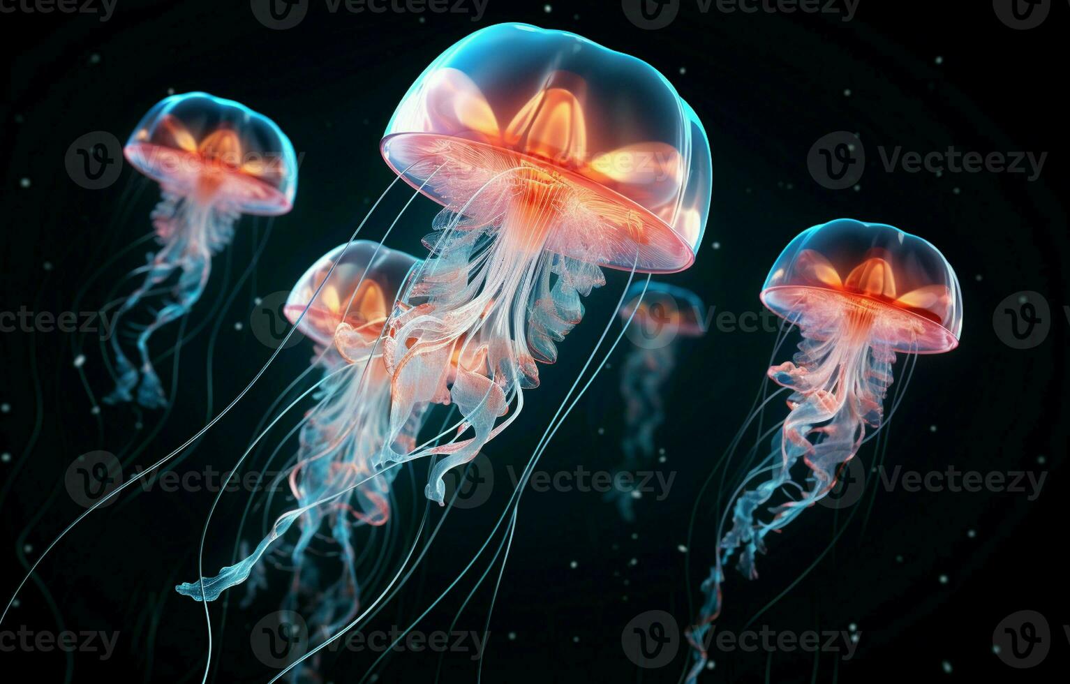 Diamond jellyfish floating upwards. Diamond collection of animals. 3D of a seamless loop. photo