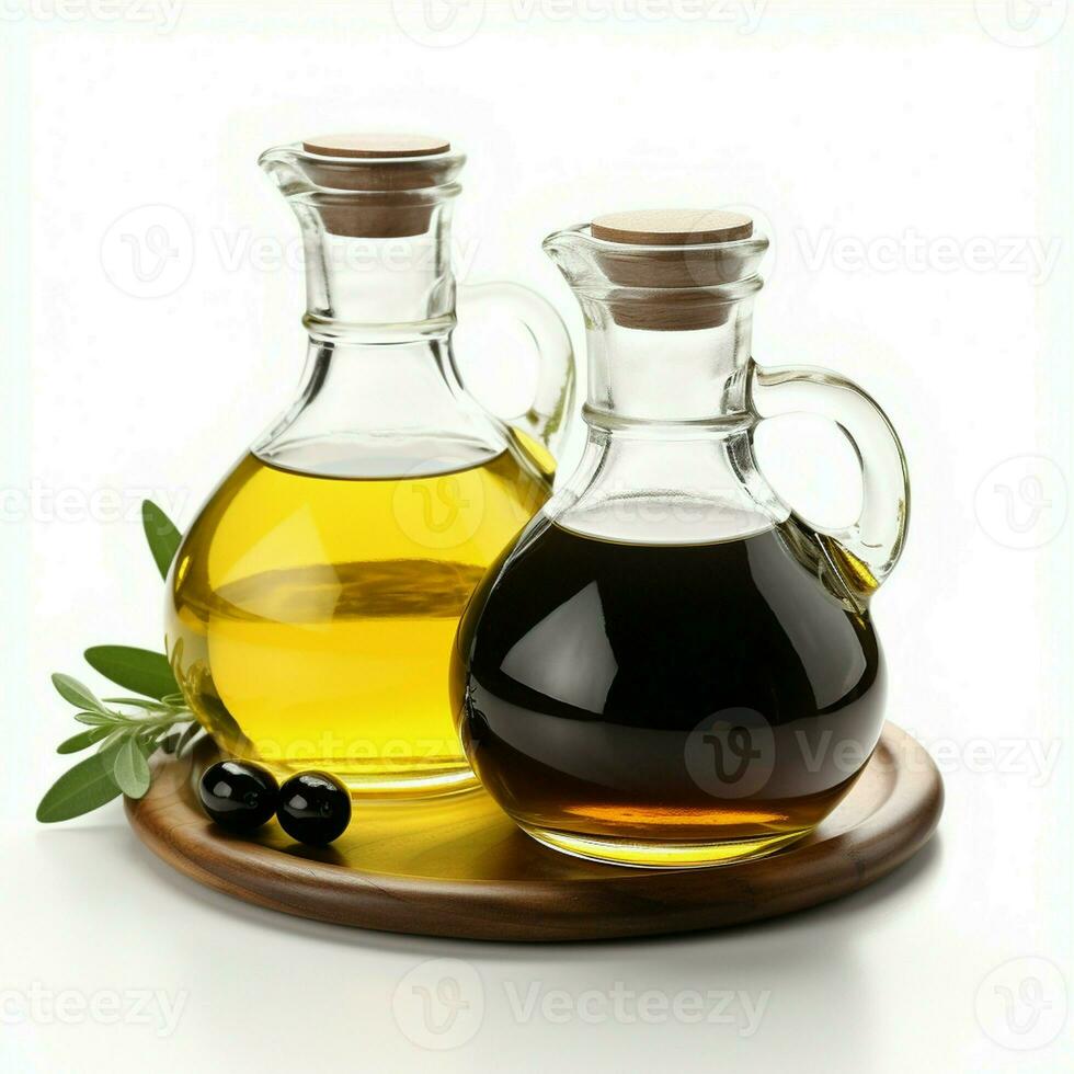 There is a bottle of olive oil that is isolated on a white background. photo