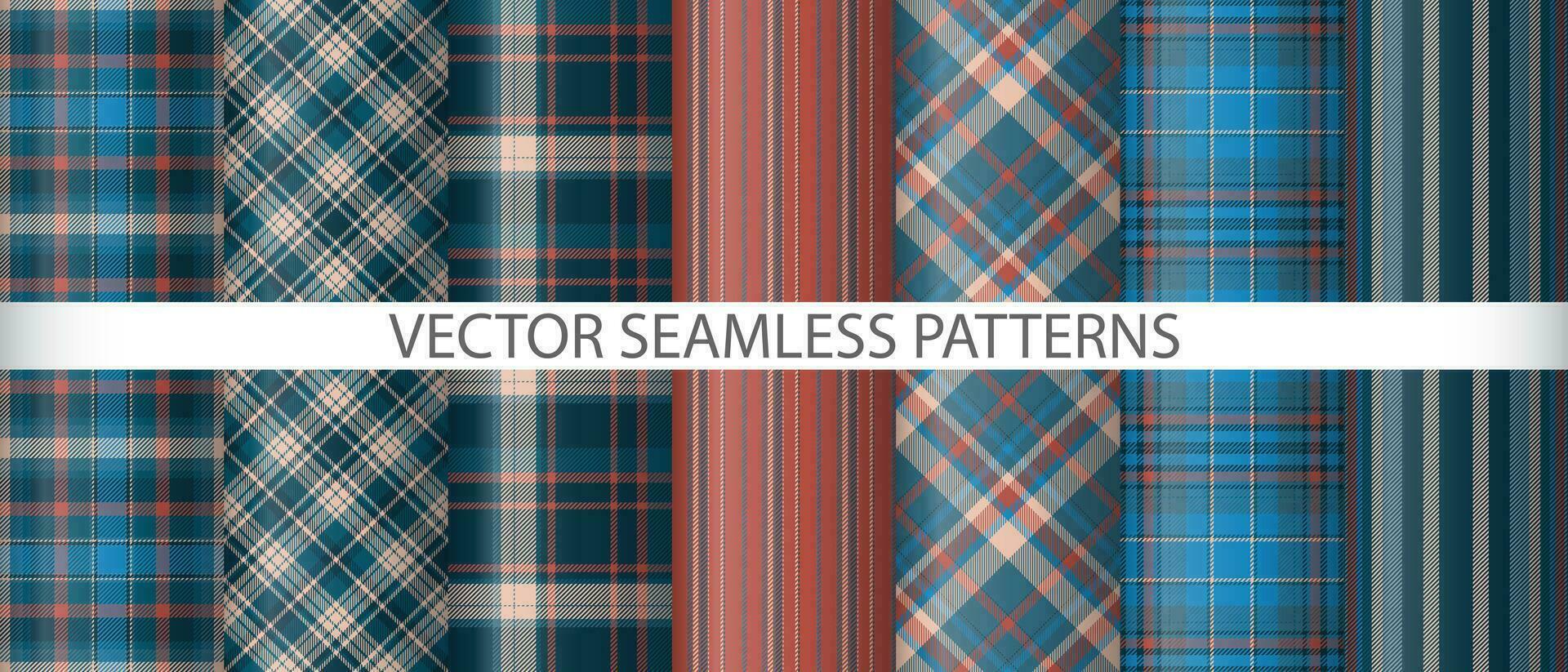 Set check texture fabric. Background tartan plaid. Seamless vector textile pattern.