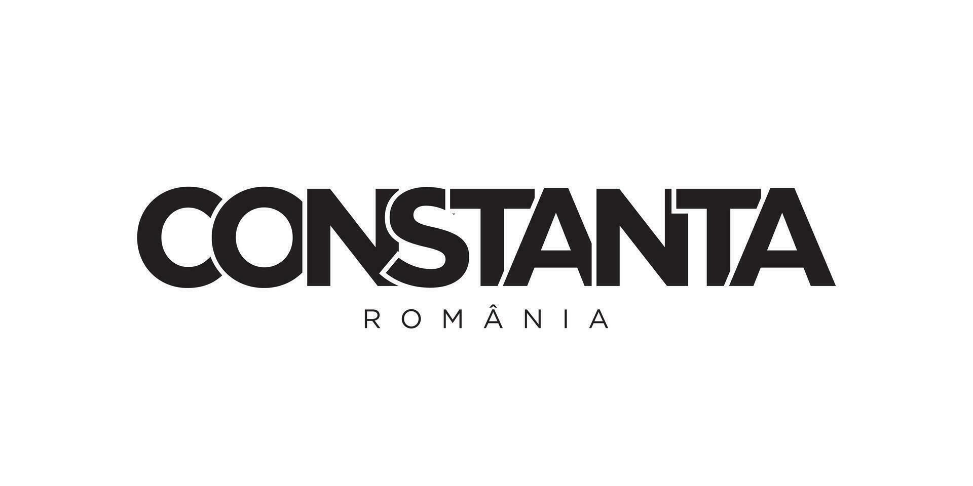 Constanta in the Romania emblem. The design features a geometric style, vector illustration with bold typography in a modern font. The graphic slogan lettering.