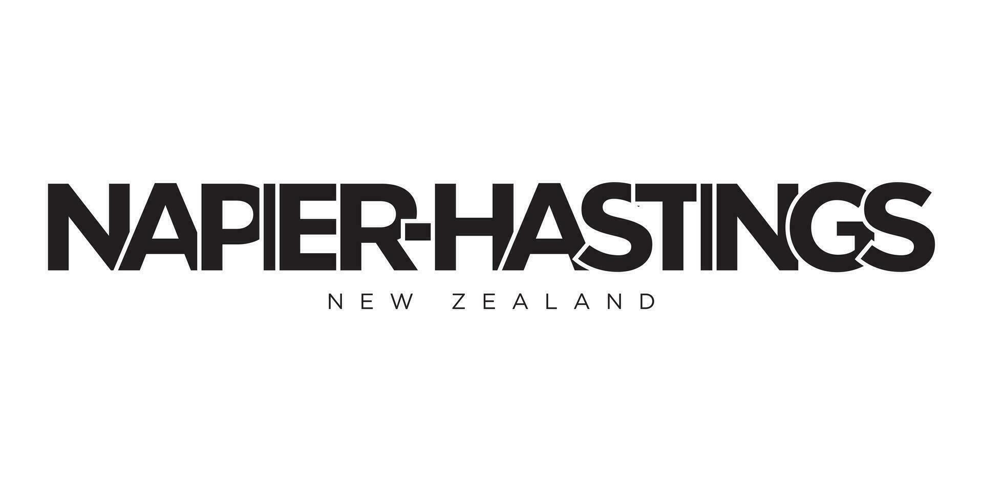 Napier Hastings in the New Zealand emblem. The design features a geometric style, vector illustration with bold typography in a modern font. The graphic slogan lettering.