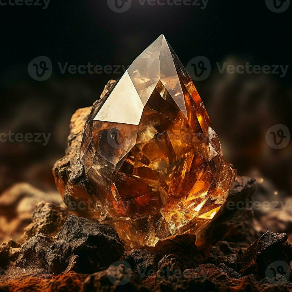 The rough diamond is a precious stone found in mines, representing the concept of mining and extracting rare ores. photo