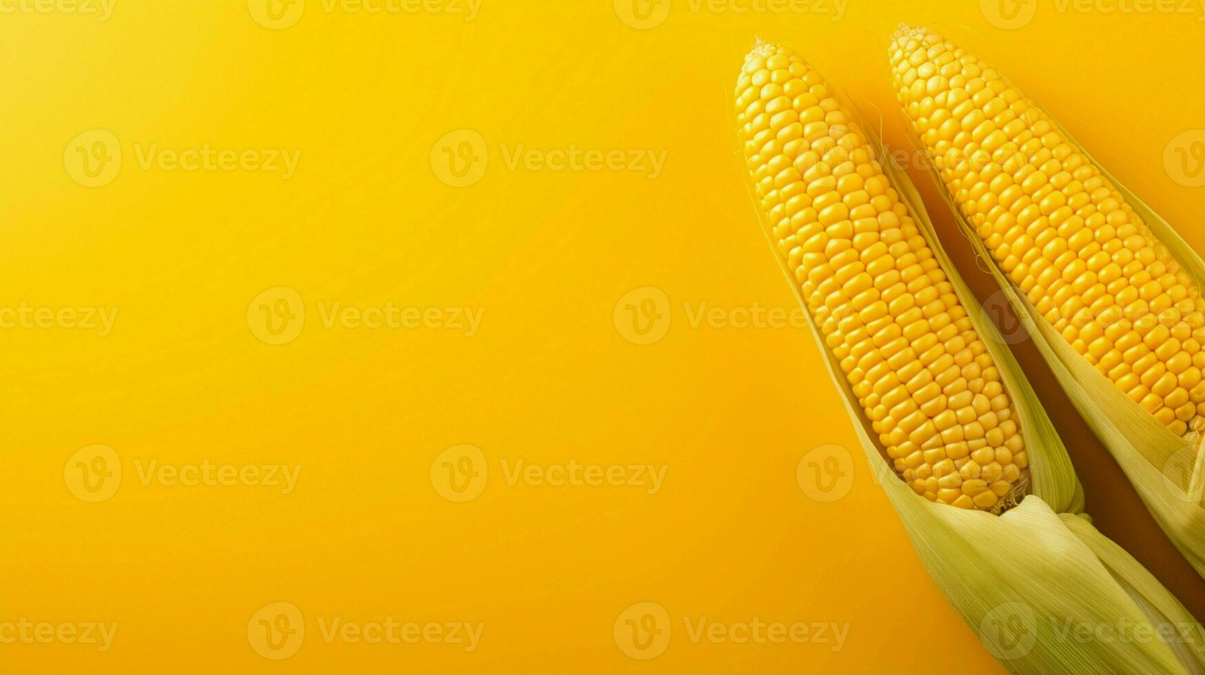 Picture of fresh corn on a yellow background. photo