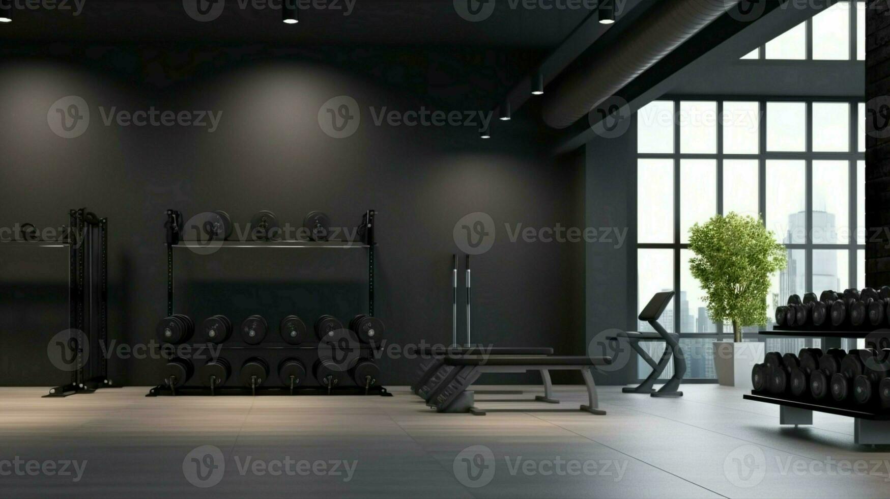 3d render modern gym fitness room. Logo Mockup. photo