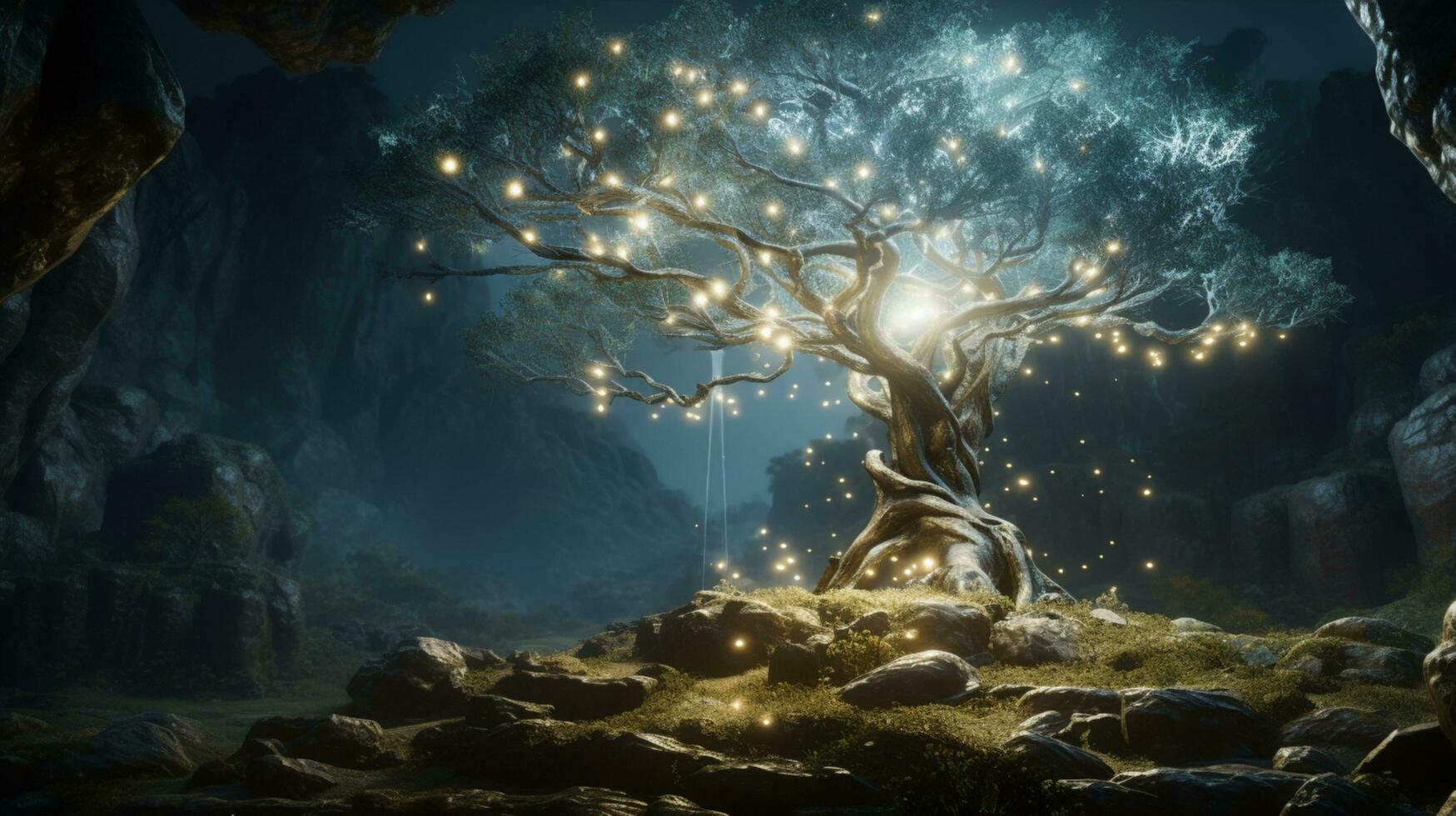 glowing old tree illustration background photo