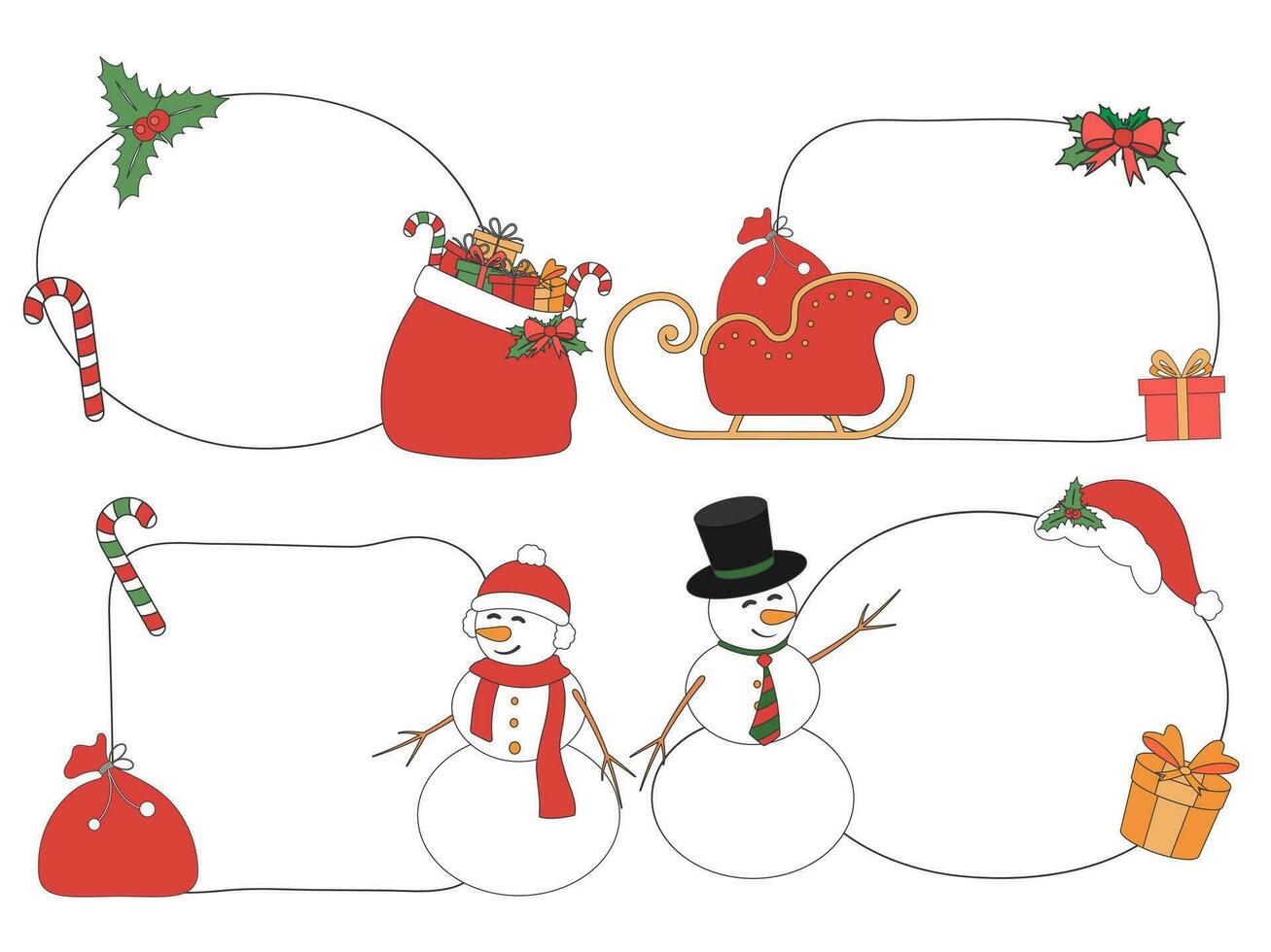 Cute Christmas tag with Christmas elements, Christmas theme line art doodle cartoon illustration, Merry Christmas. vector