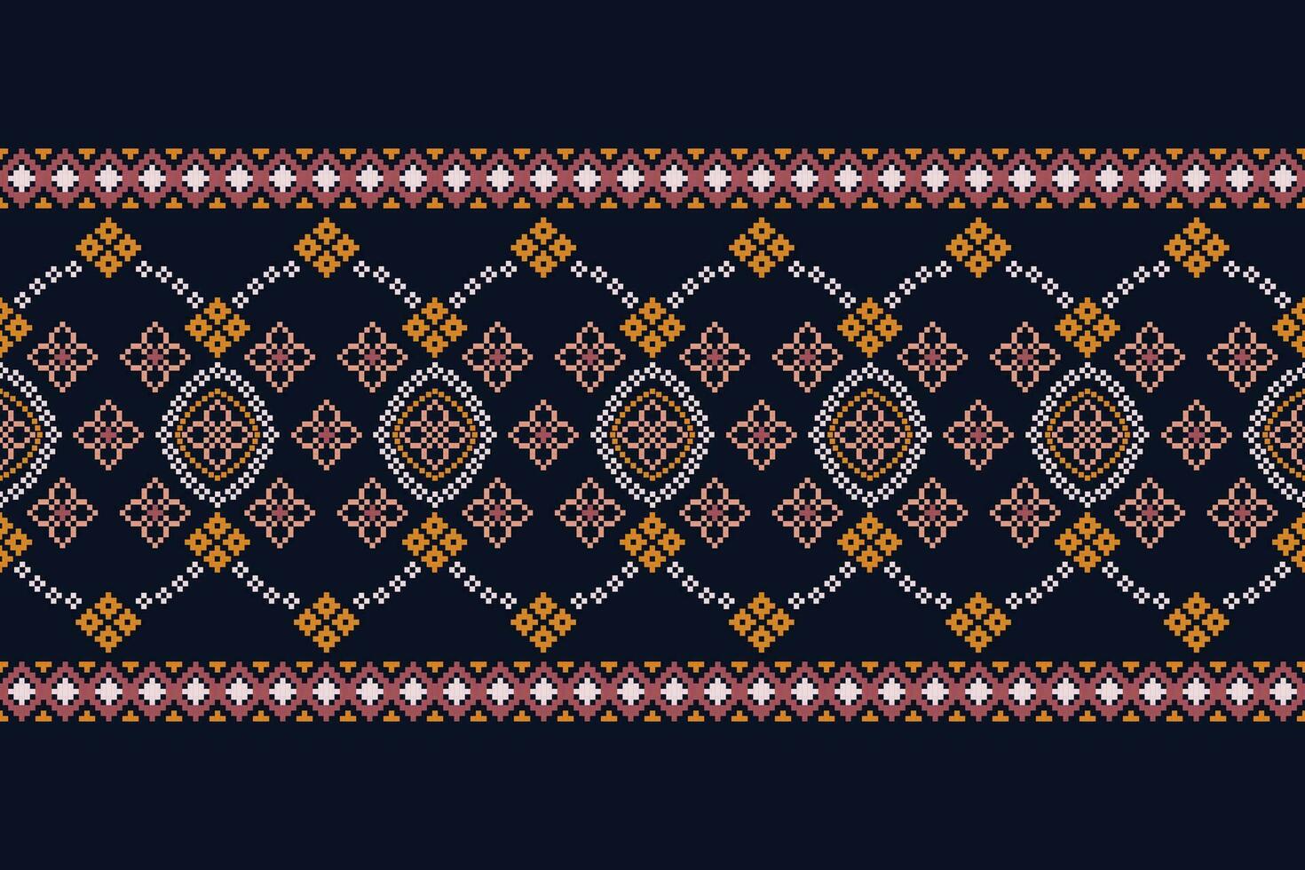 Ethnic geometric fabric pattern Cross Stitch.Ikat embroidery Ethnic oriental Pixel pattern blue background. Abstract,vector,illustration. Texture,clothing,frame,decoration,motifs,silk wallpaper. vector