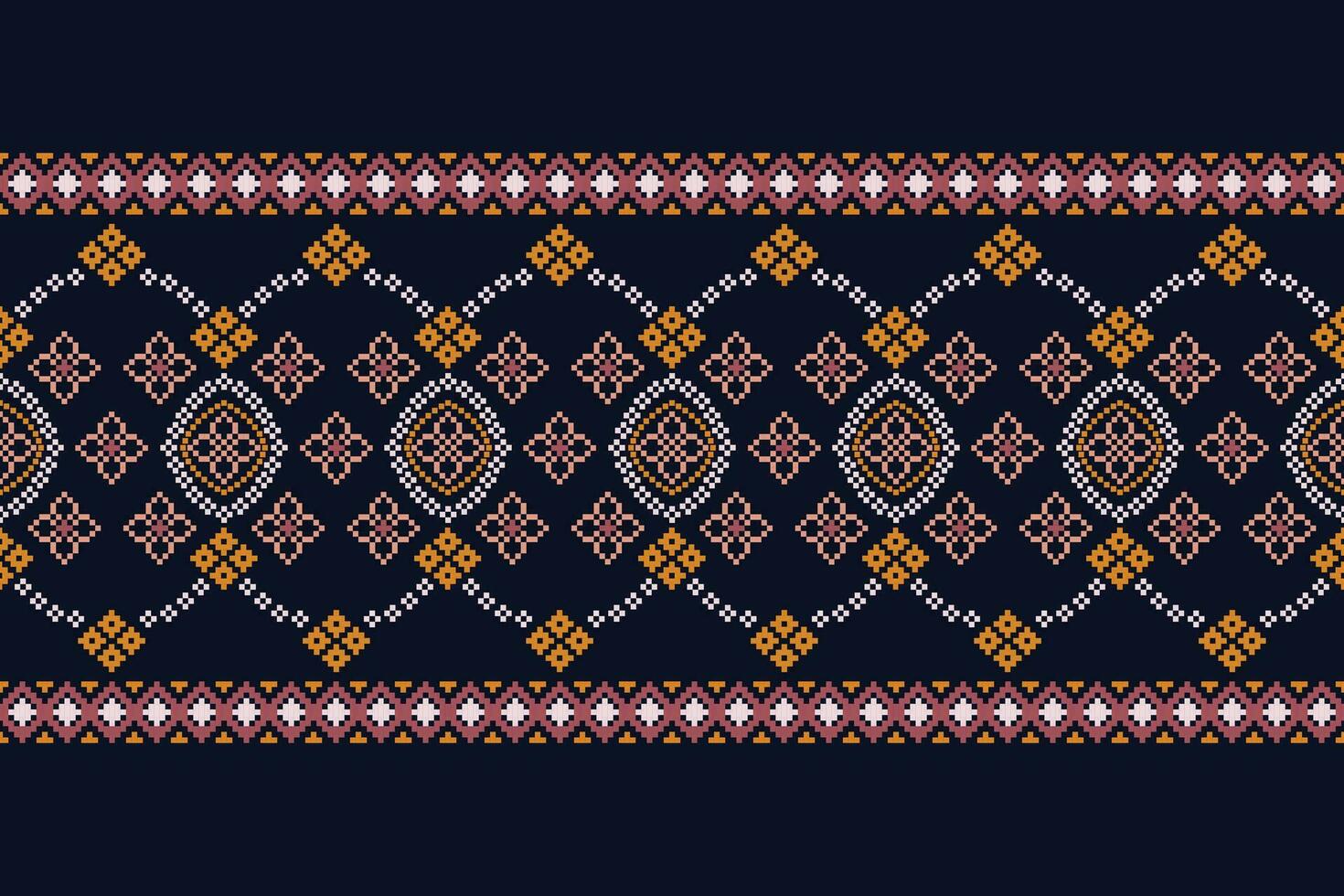 Ethnic geometric fabric pattern Cross Stitch.Ikat embroidery Ethnic oriental Pixel pattern blue background. Abstract,vector,illustration. Texture,clothing,frame,decoration,motifs,silk wallpaper. vector