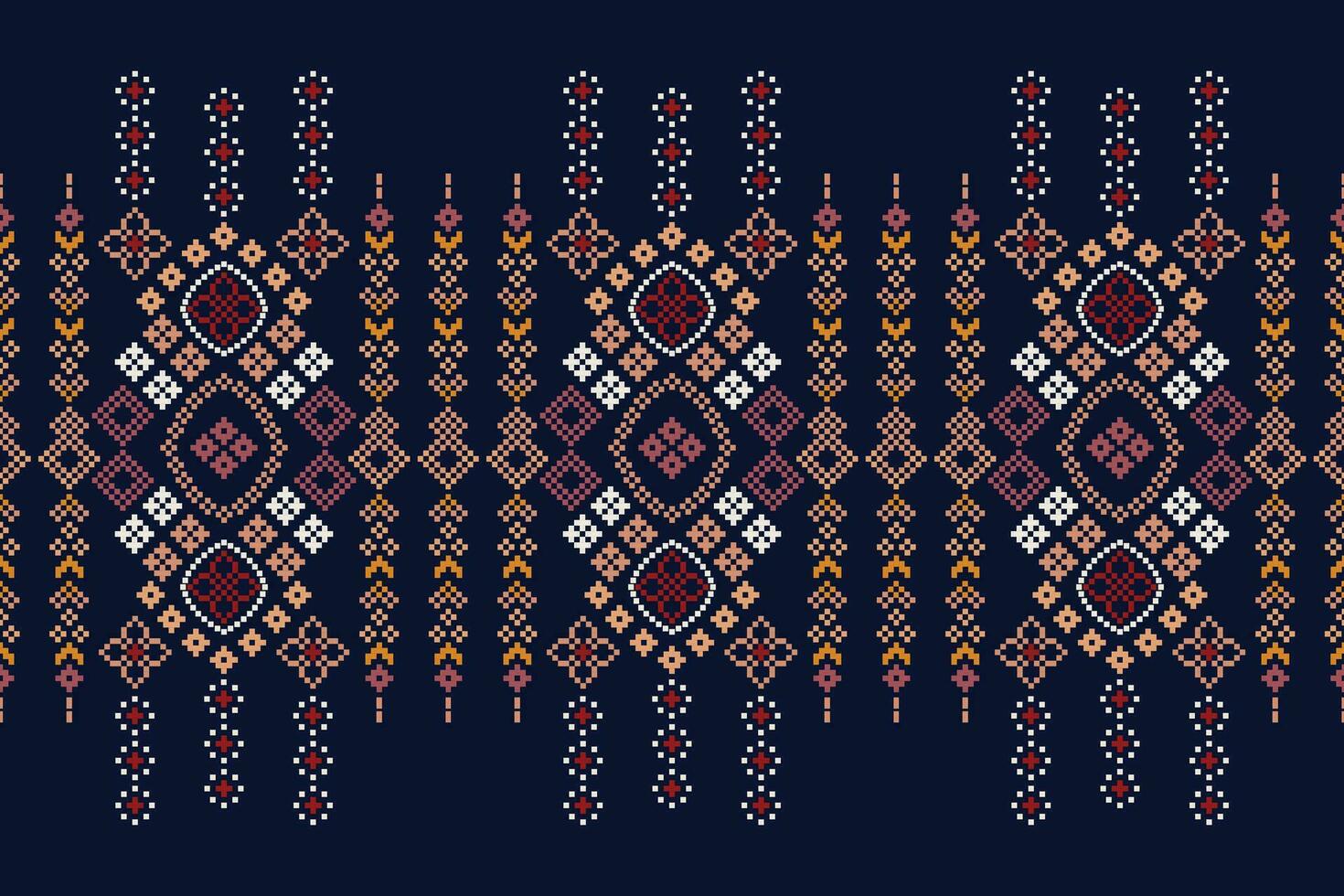 Ethnic geometric fabric pattern Cross Stitch.Ikat embroidery Ethnic oriental Pixel pattern blue background. Abstract,vector,illustration. Texture,clothing,frame,decoration,motifs,silk wallpaper. vector