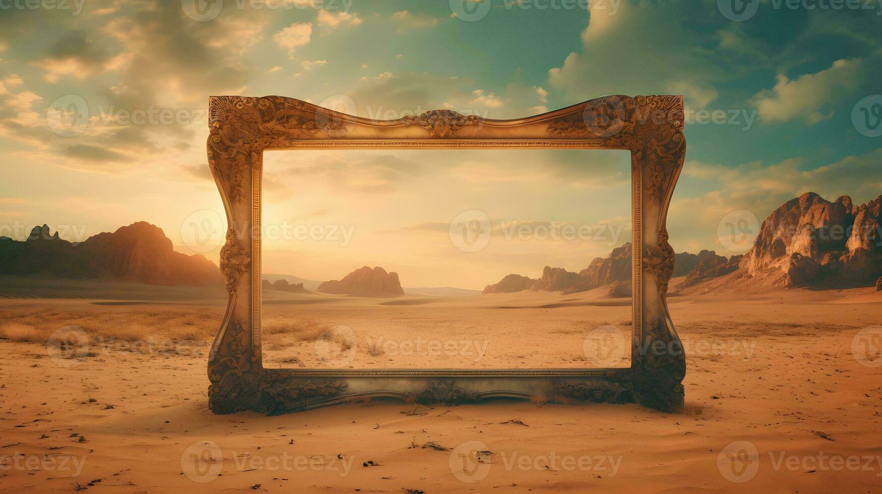 vintage frame in the desert at sunset photo