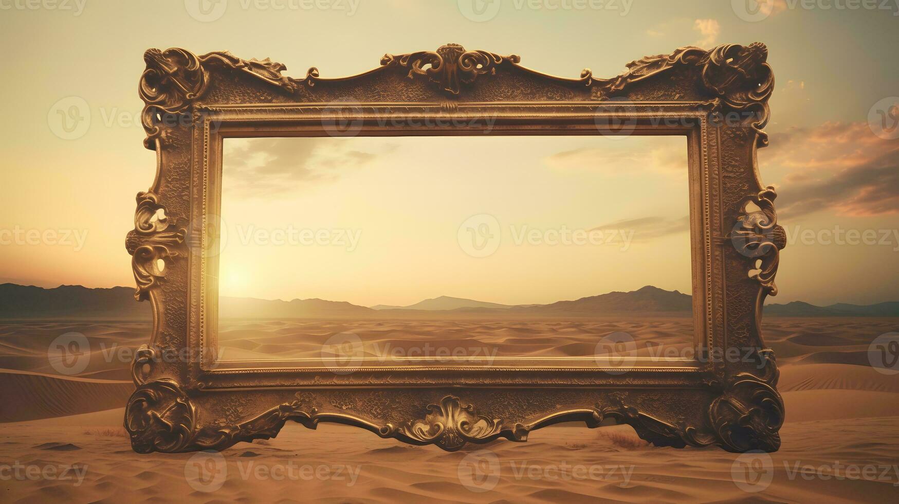 vintage frame in the desert at sunset photo