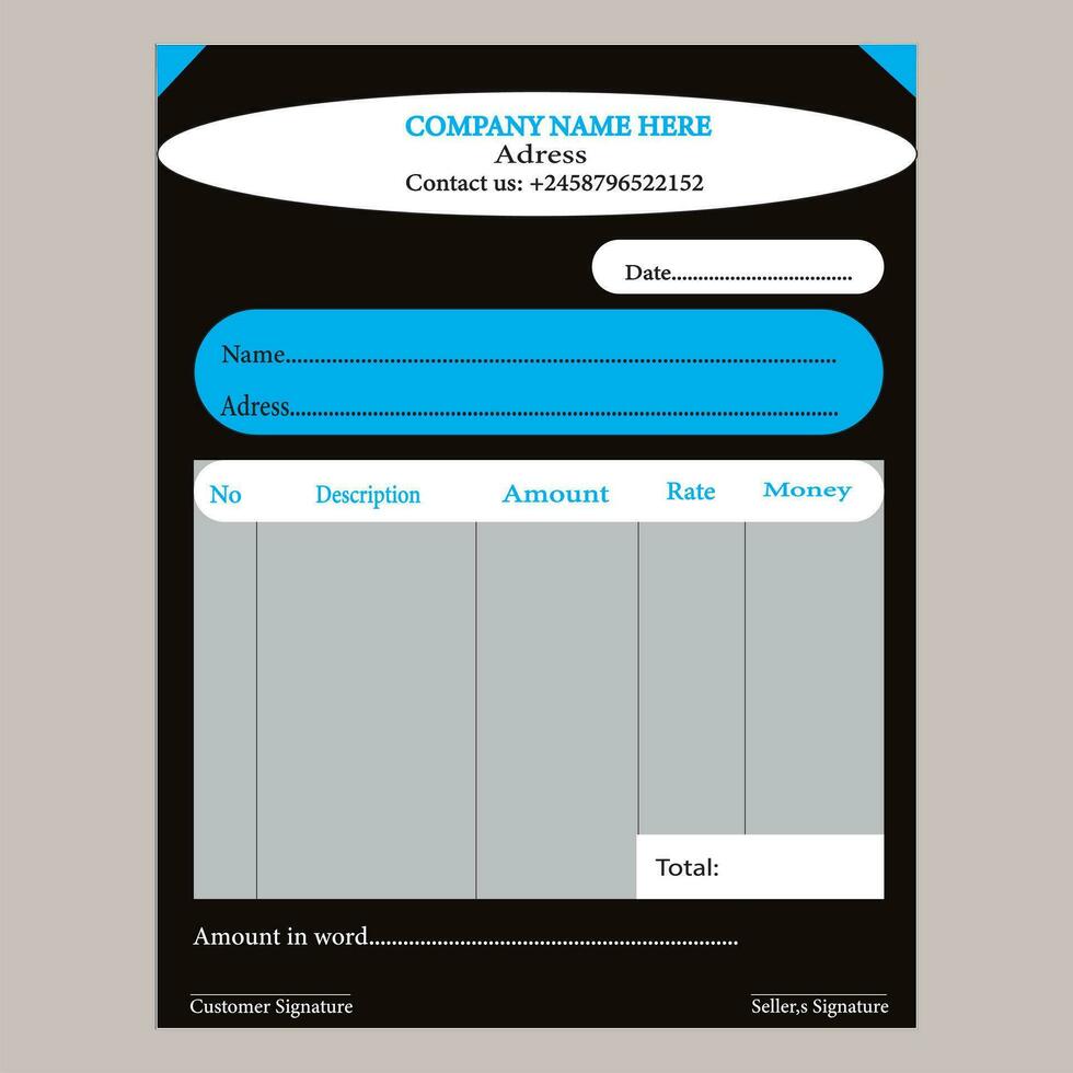 Business English cash Memo Design Corporate Invoice free vector. vector