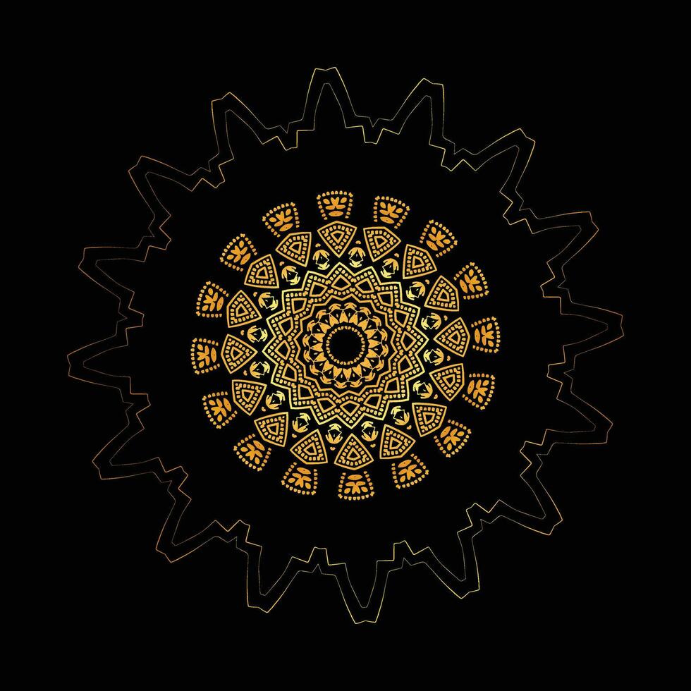 Luxury ornamental mandala design background in gold, Luxury wedding invitation, Ornamental floral corner frame, black background with gold mandala decoration vector