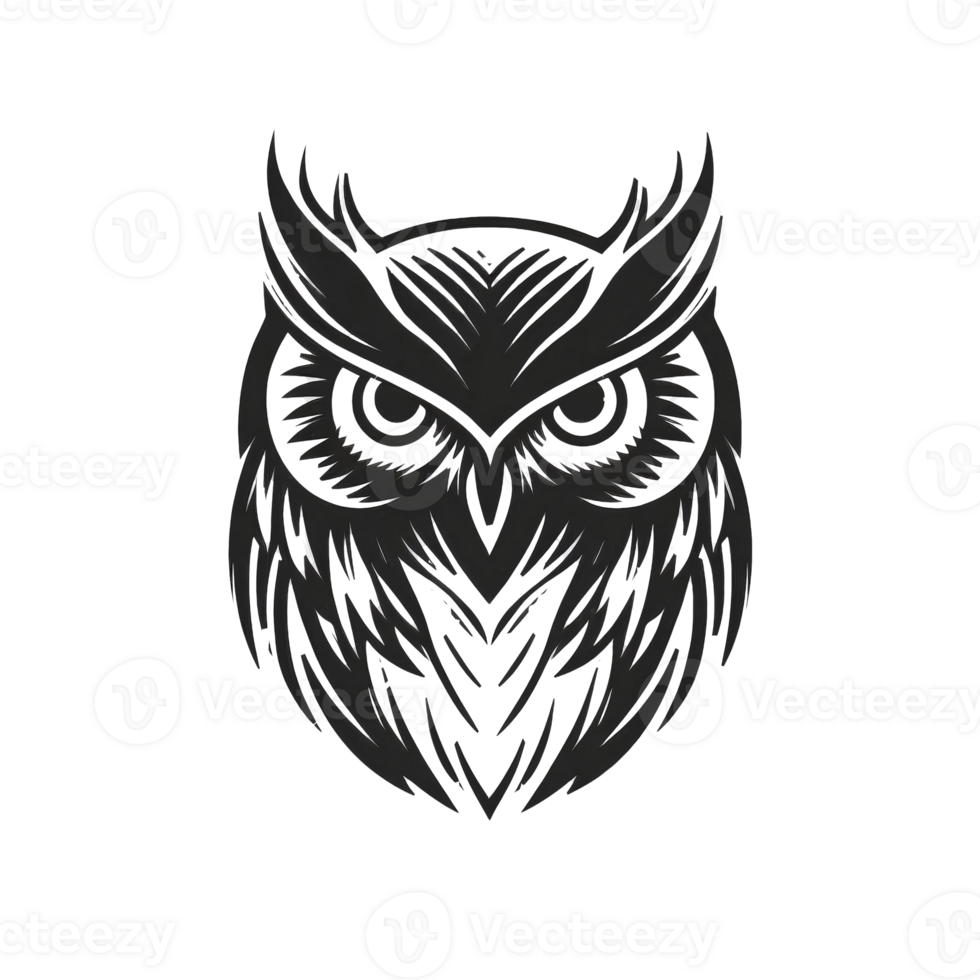 Minimalist black owl logo isolated on transparent background, created with generative AI png