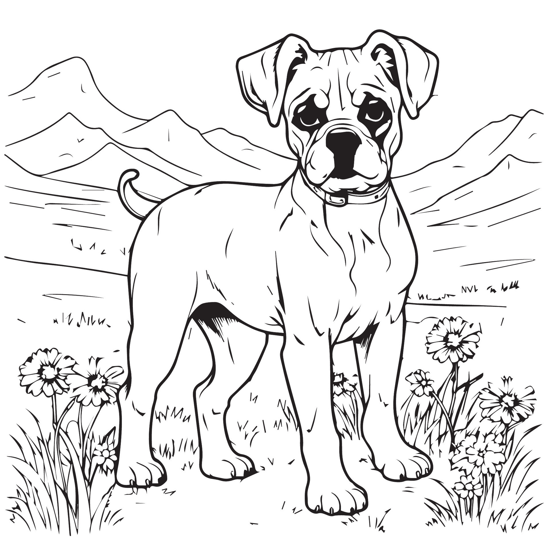 Coloring Pages Of Boxer Dogs - Boxer Dog Coloring Page Vector 