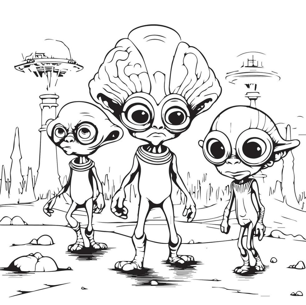 cute aliens coloring pages for adults vector