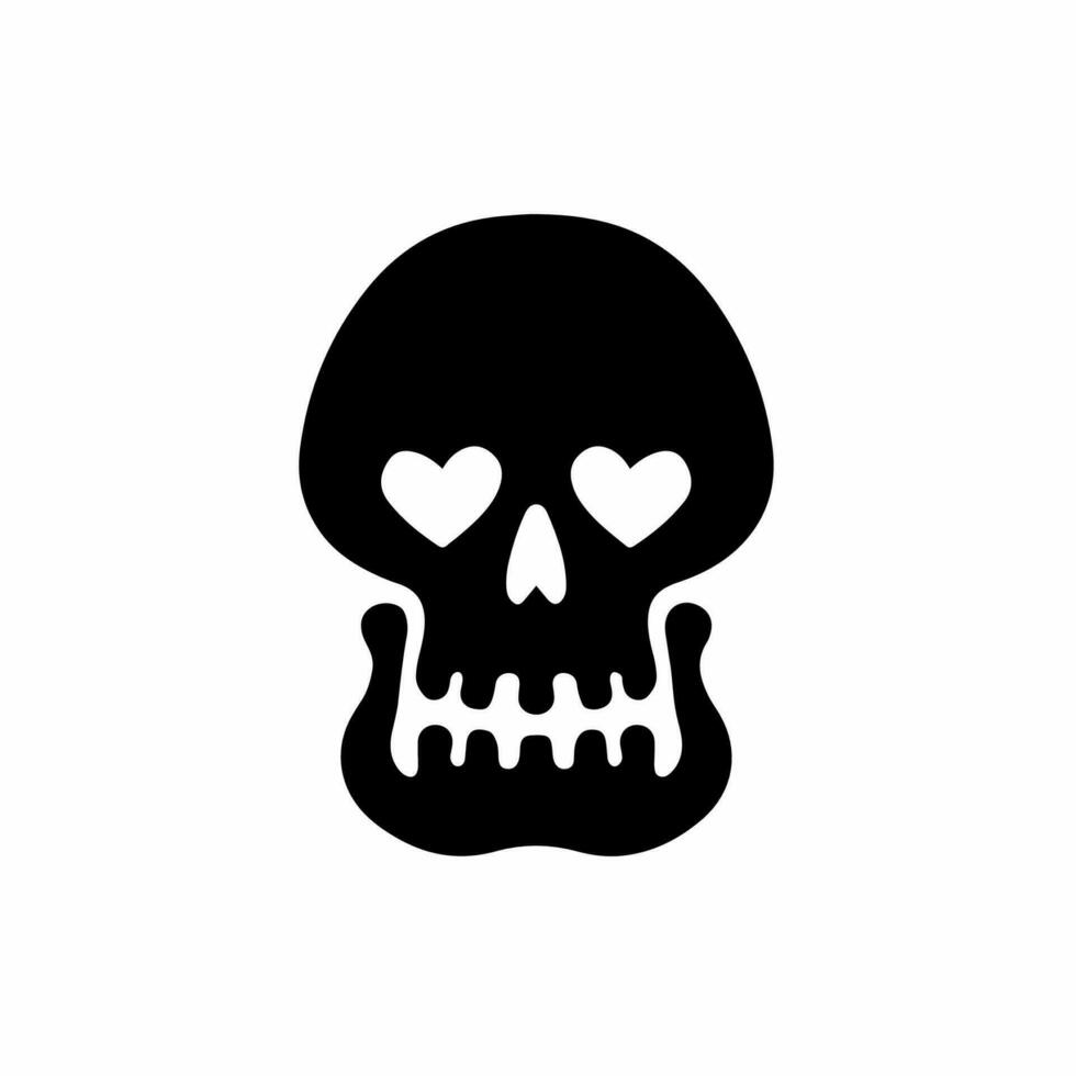 Monster Skull Icon Logo Design. Black and White Stencil Tattoo. Flat Vector Illustration on White Background.