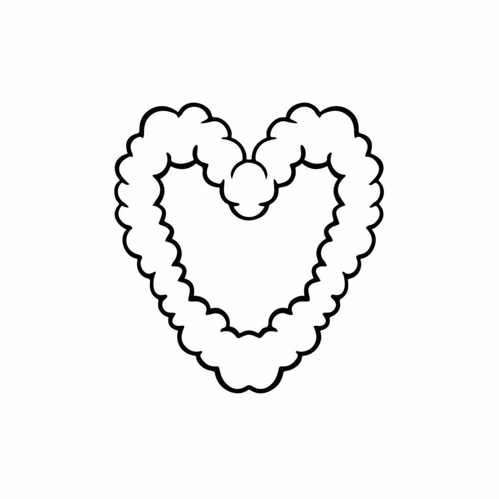 Cloud Heart Icon Logo Design. Black and White Stencil Tattoo. Flat Vector Illustration on White Background.