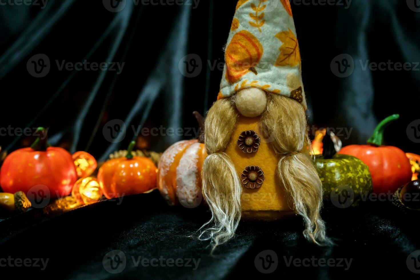Halloween decorations background. Halloween Scary pumpkin head on wooden table Halloween holiday concept photo