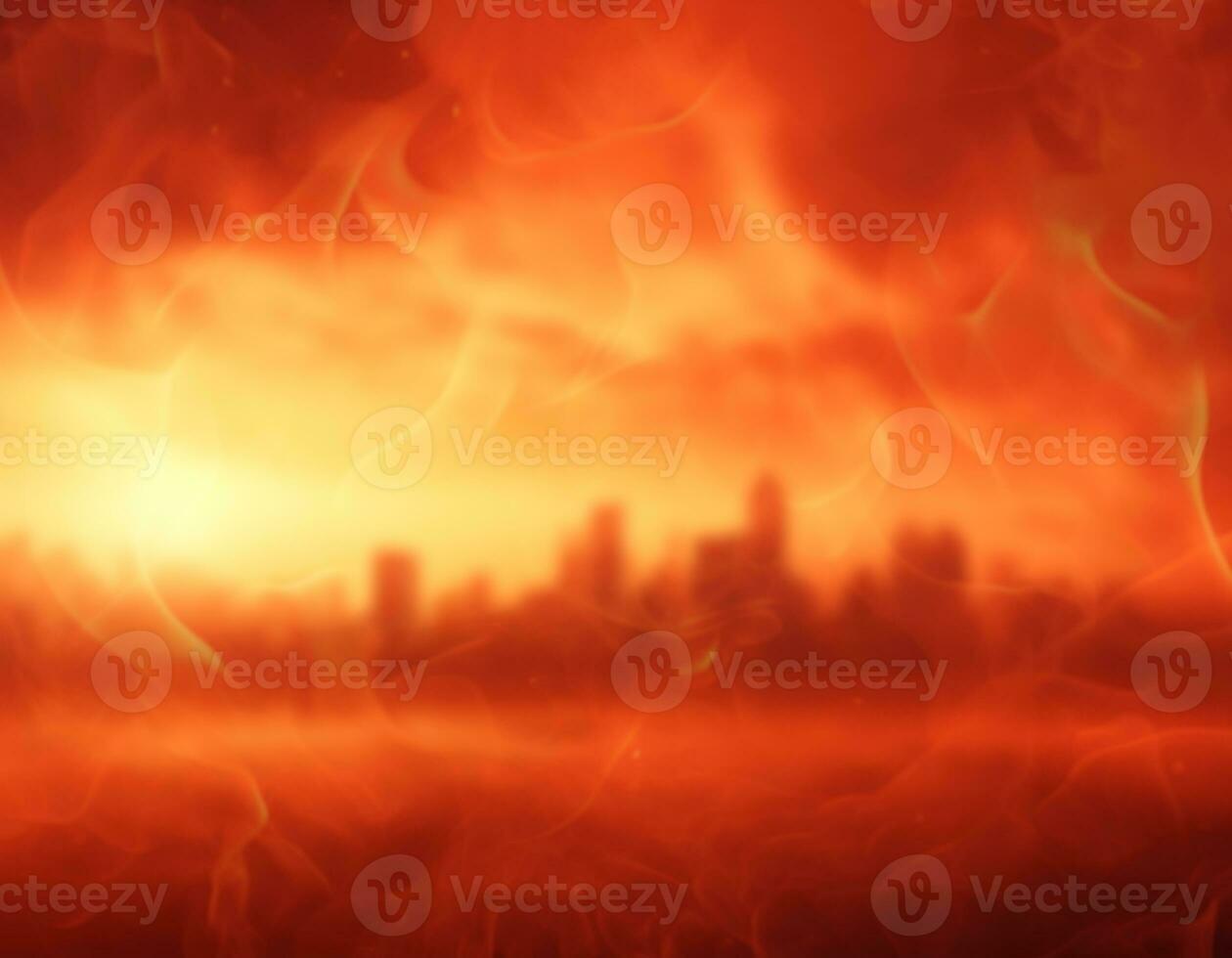 blur city and fire background. hot tone. global warming, el nino and net zero concept. photo