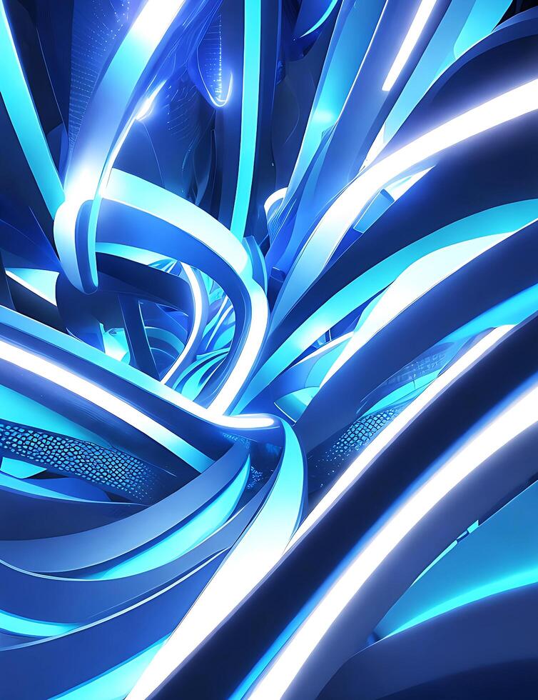 3d render abstract futuristic background with dark blue glowing neon Zigzag lines. generative AI photo