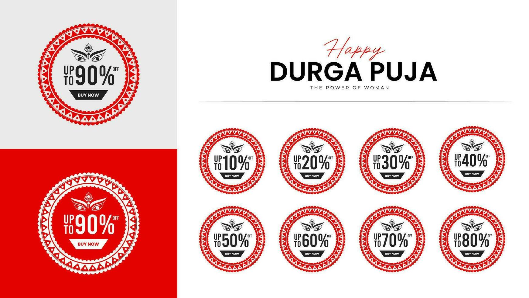 Durga puja festival oferta, descuento, ventas etiquetas creativo diseño vector