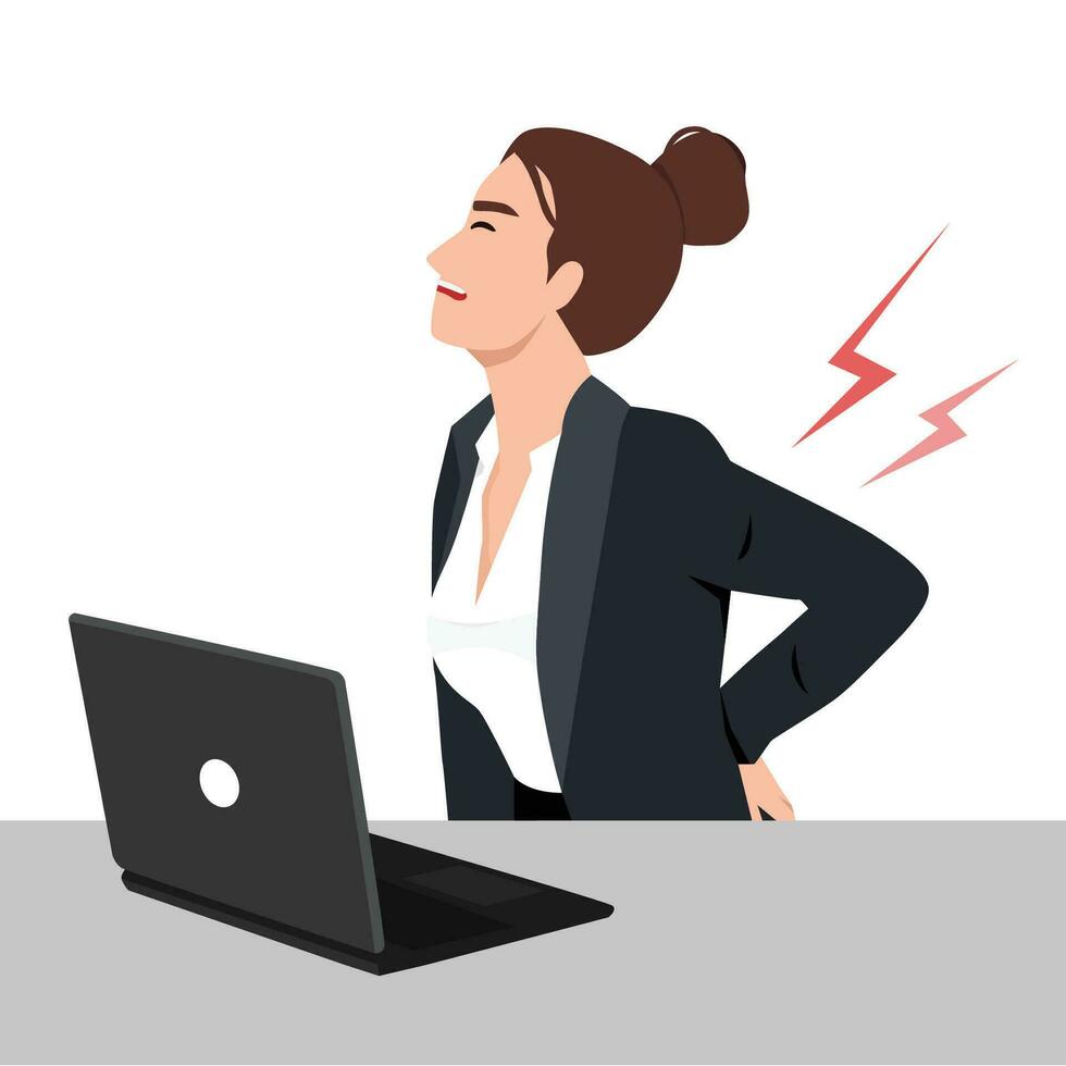 Businesswoman Feeling Back Pain on Waist Area while Working. vector