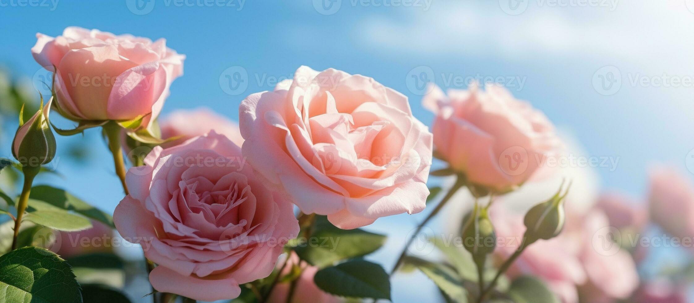 rosado Rosa flor en el jardín en azul cielo luz de sol con bokeh,generativo ai foto