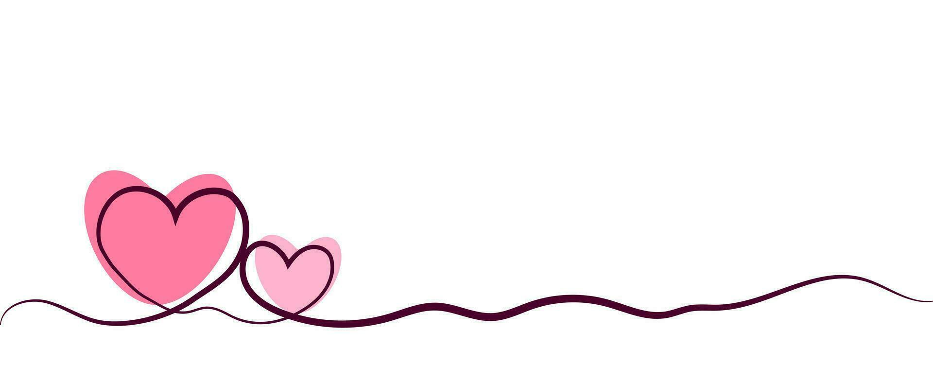 Heart symbol of valentines day. Line art style, wide banner with space for text on white background vector