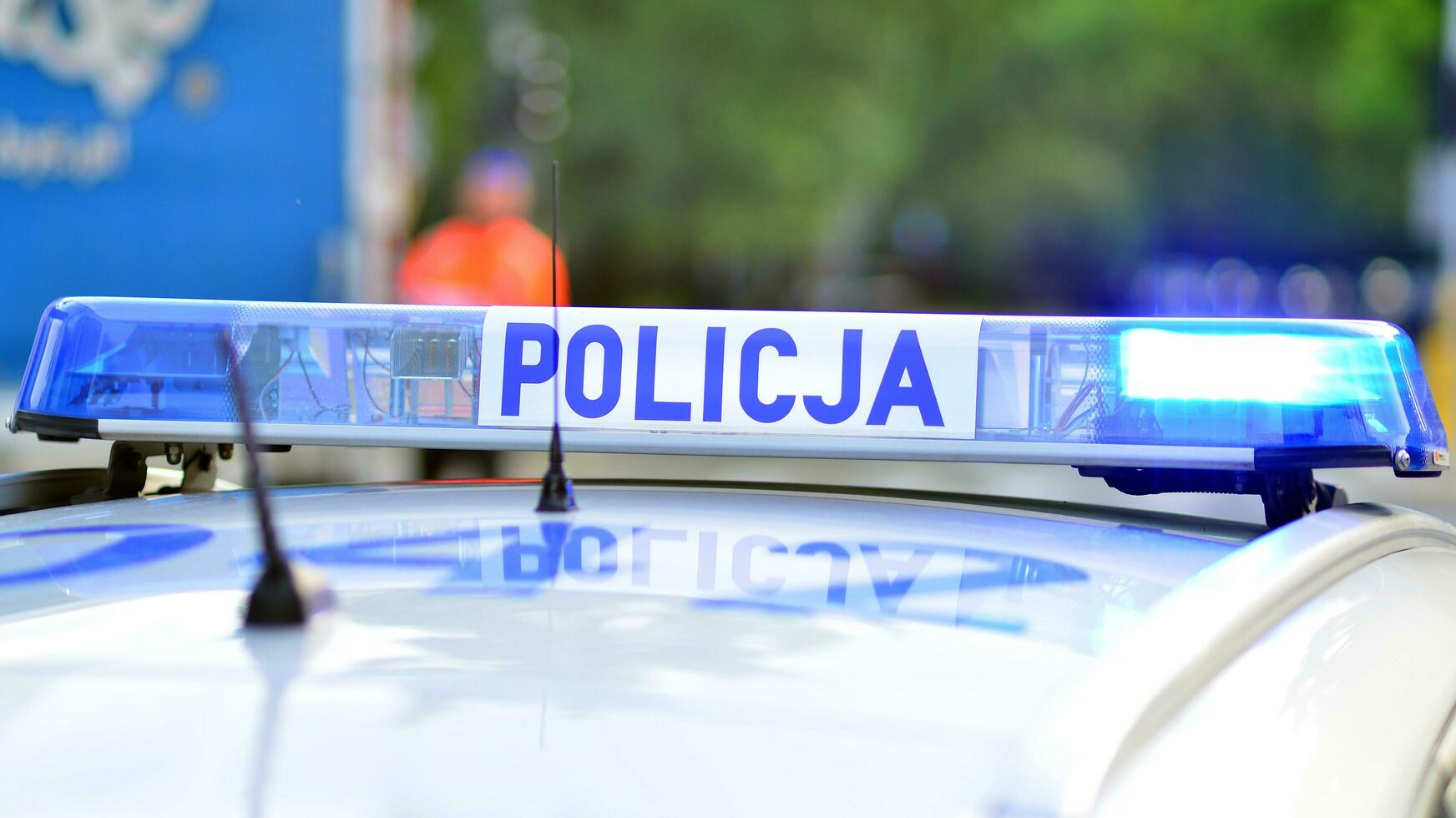 Warsaw, Poland. 29 July 2023. Police sign on police car. Polish police. photo