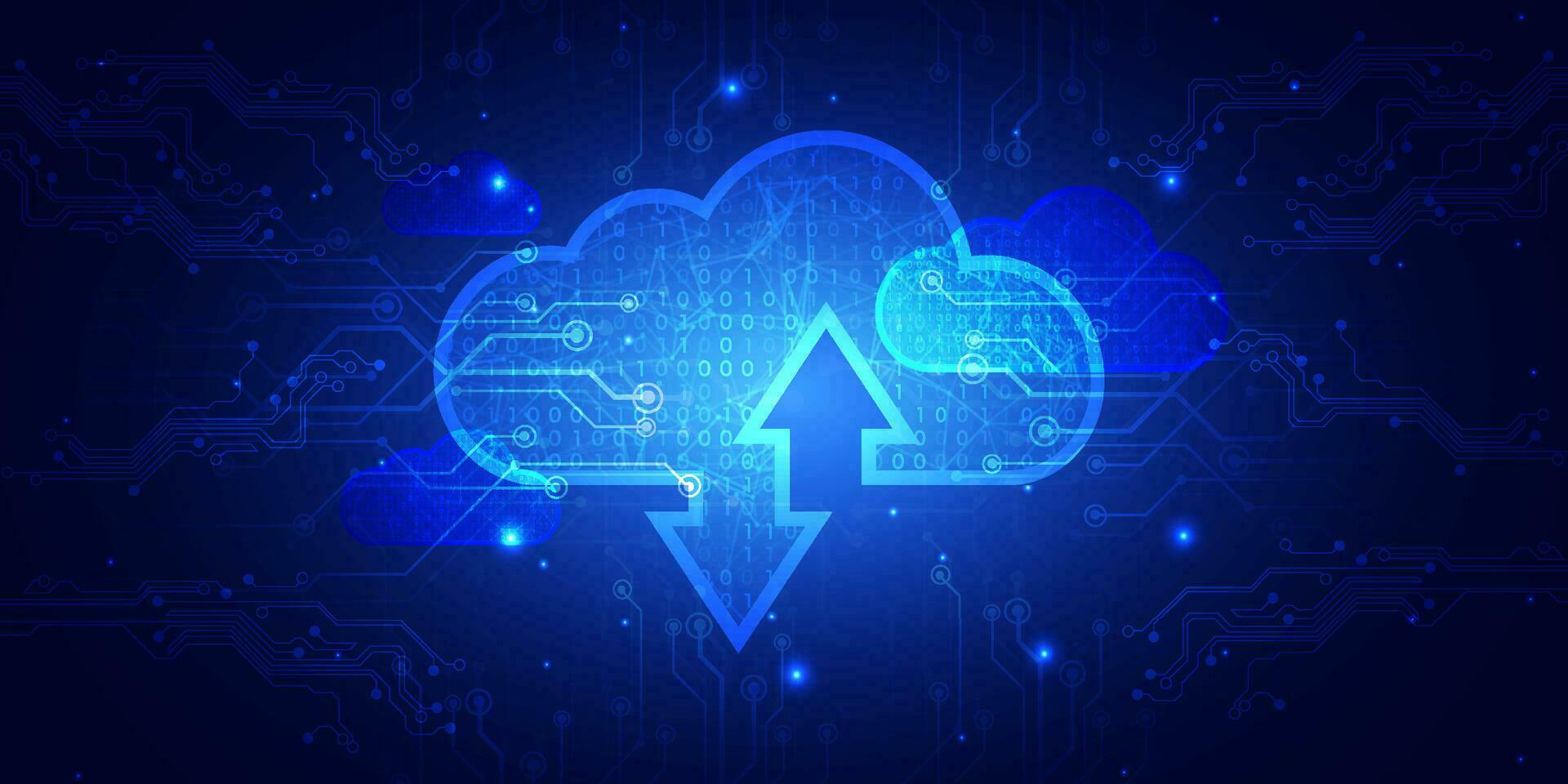 Digital technology cloud computing internet network connection blue background, cyber storage information, abstract transfer communication, innovation futuristic tech data, Ai big data illustration 3d vector